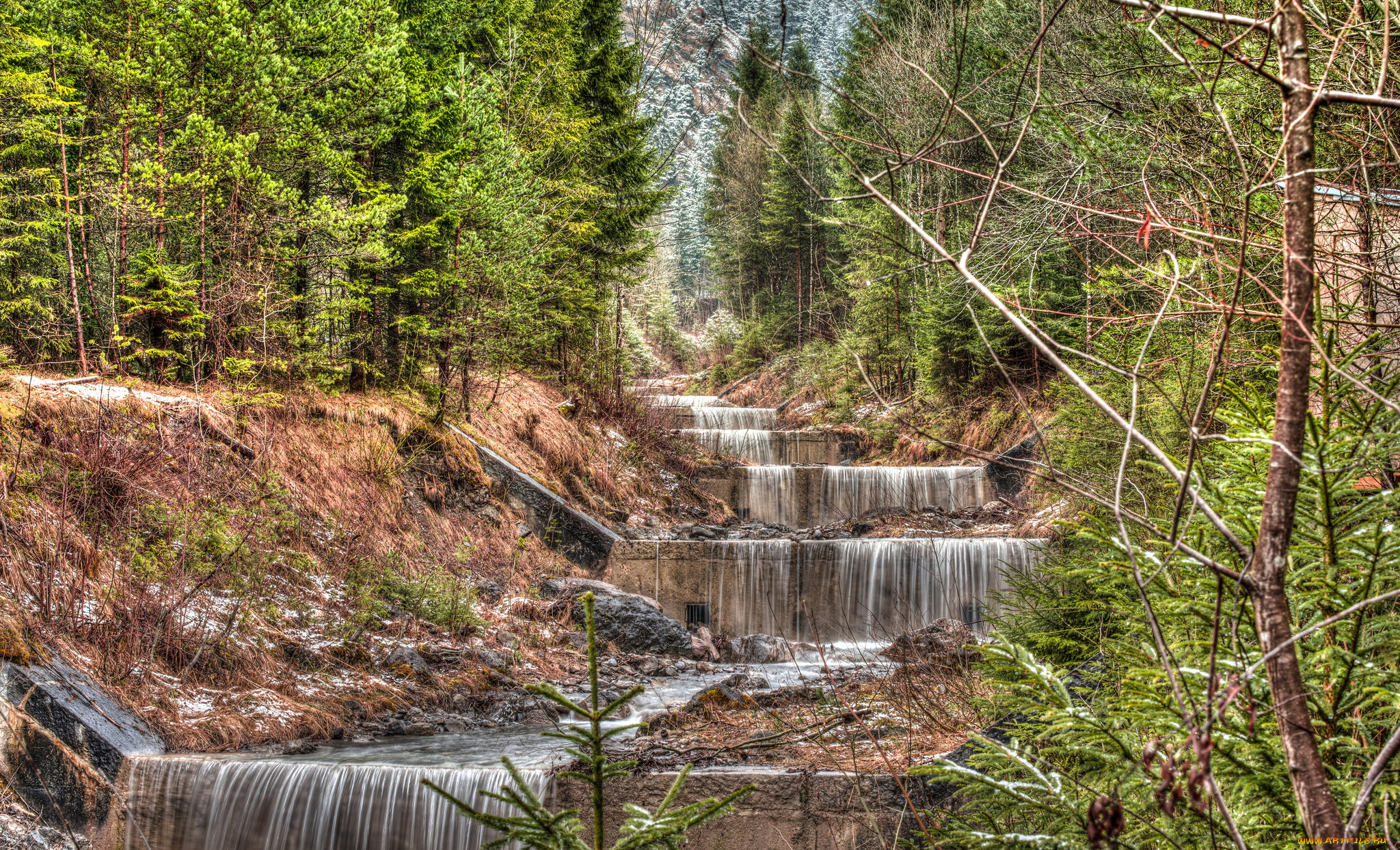 природа, водопады, водопад, река, лес