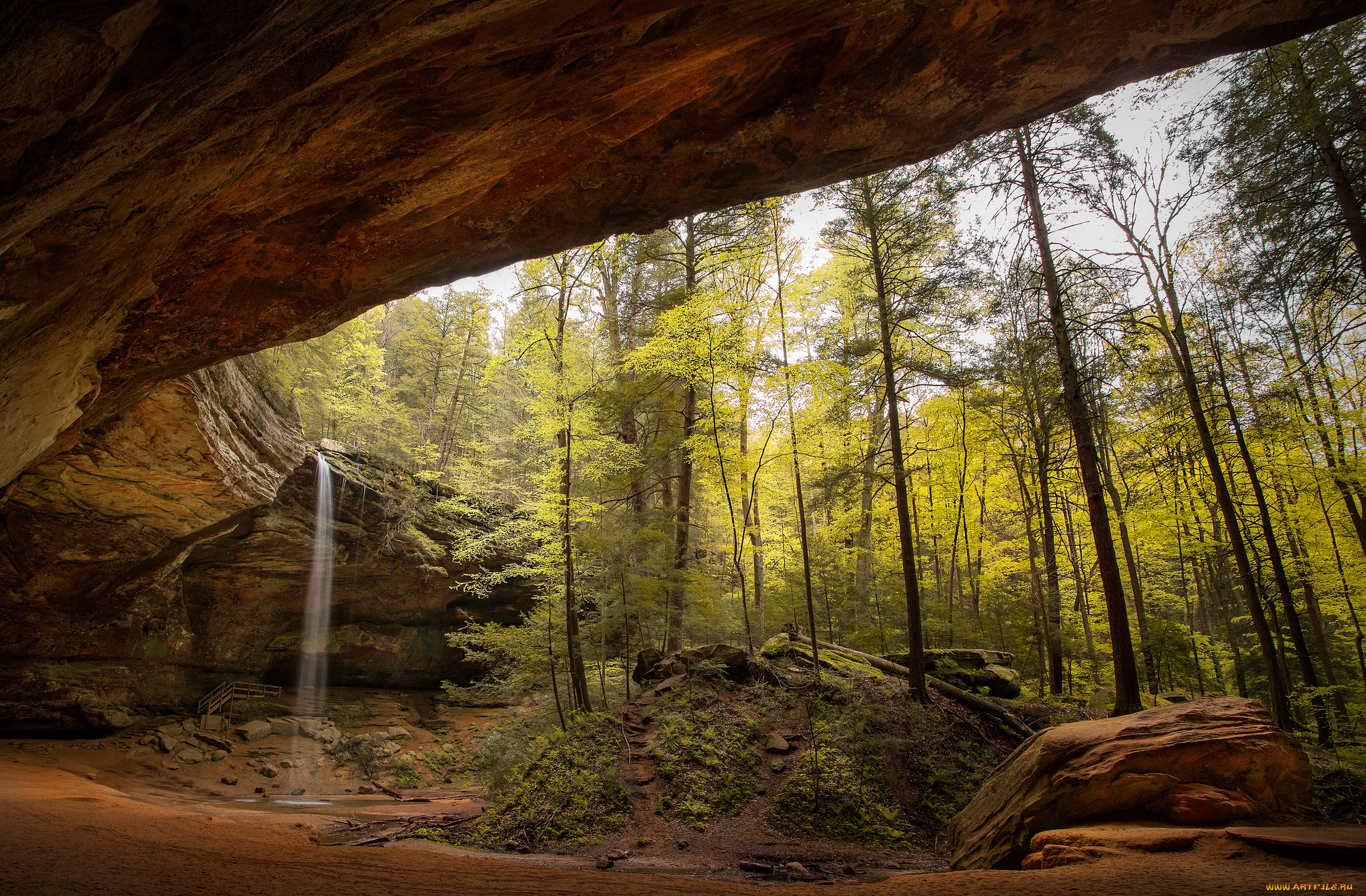 природа, водопады, водопад, река, лес