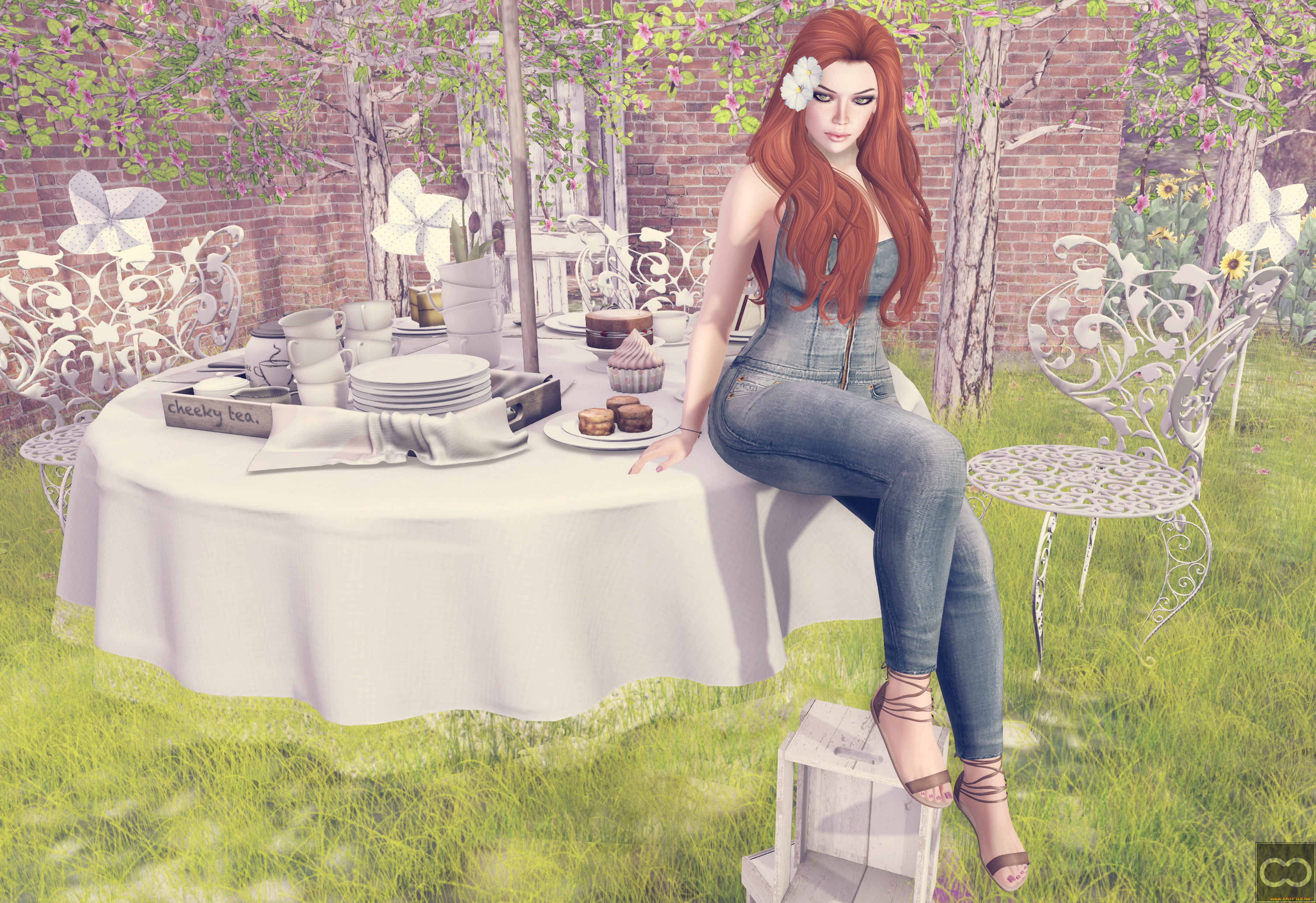 3д, графика, люди, , people, взгляд, девушка, рыжая, фон