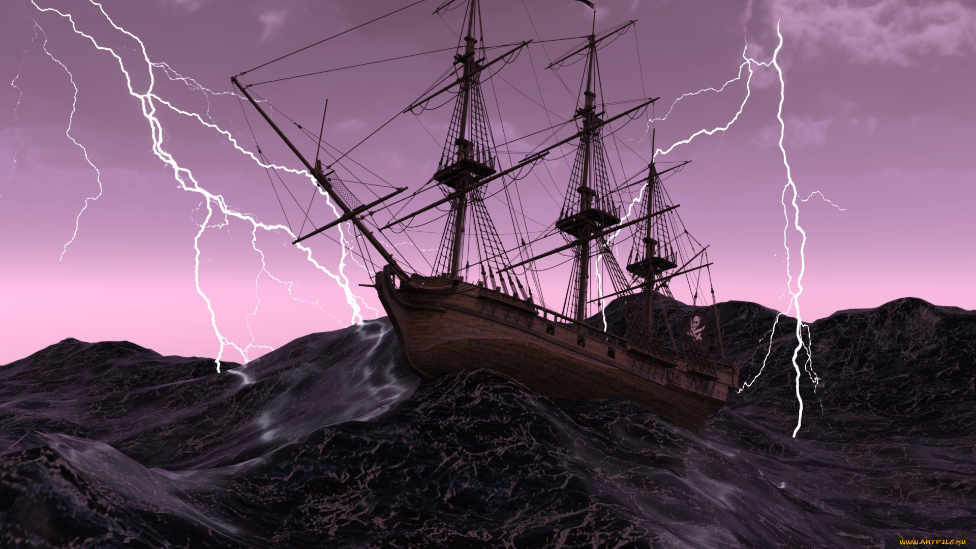 корабли, 3d, парусник, море