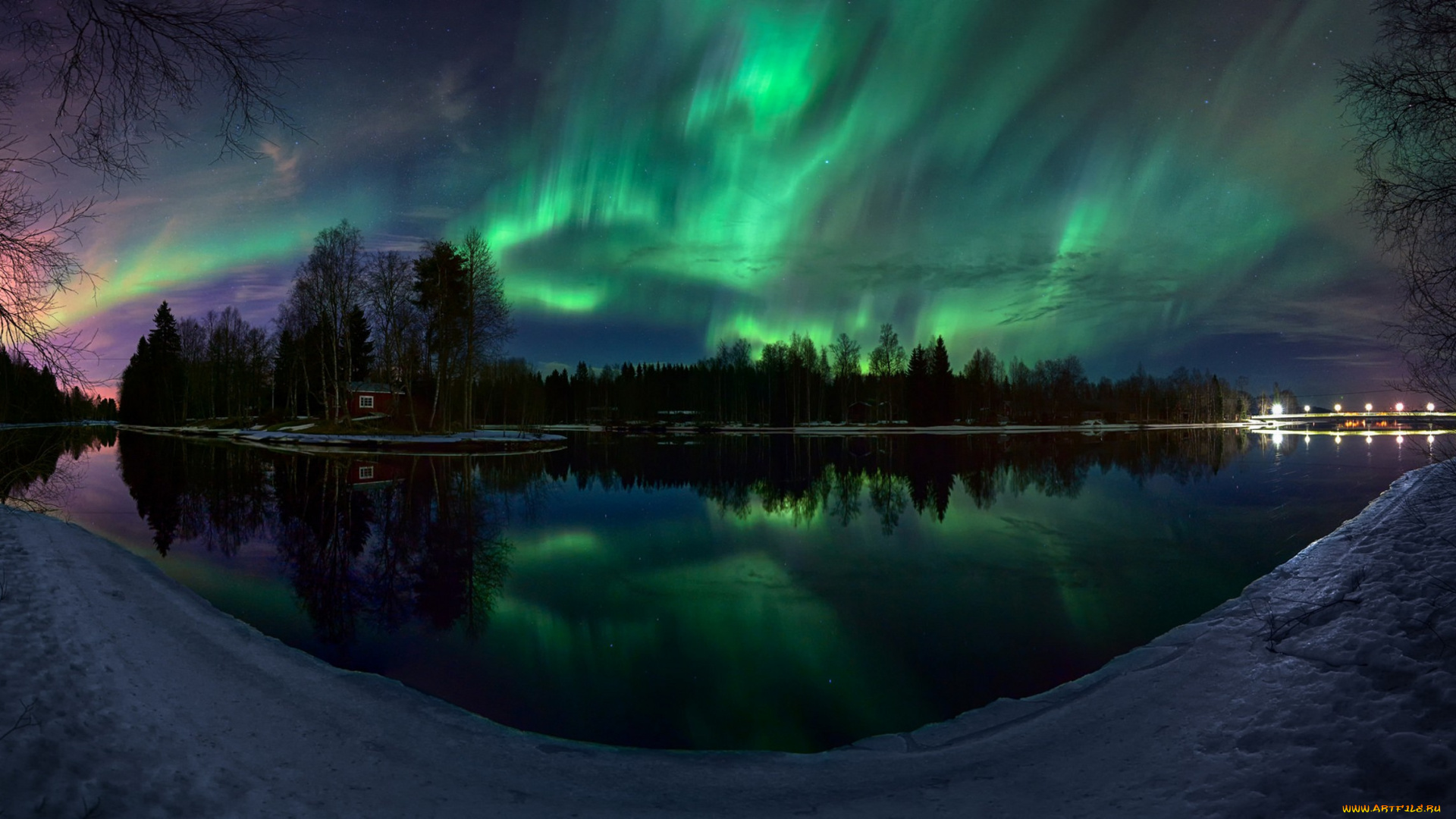 природа, северное, сияние, сполохи, ночь