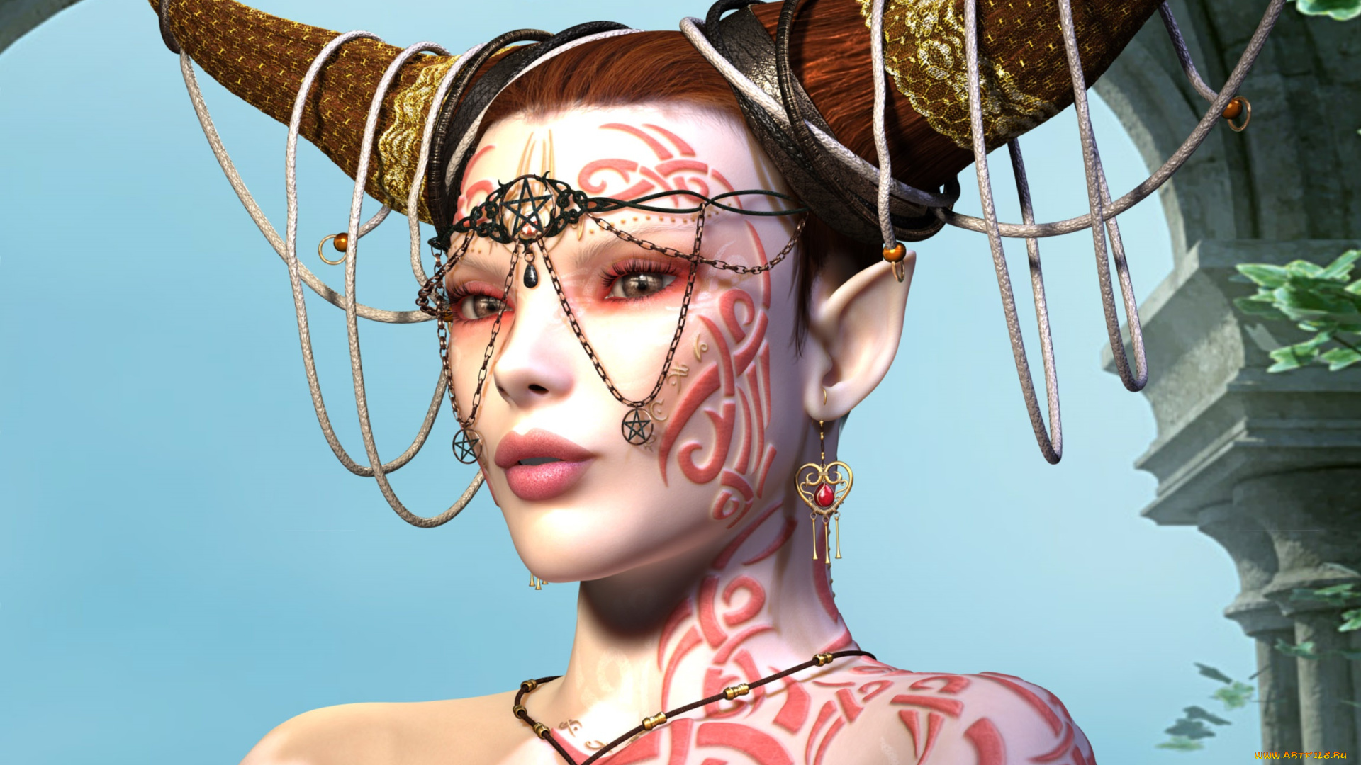 3д, графика, фантазия, , fantasy, фон, взгляд, девушка