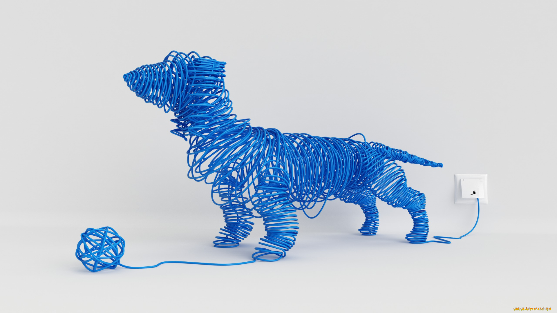 3д, графика, моделирование, , modeling, розетка, мячик, такса, провод