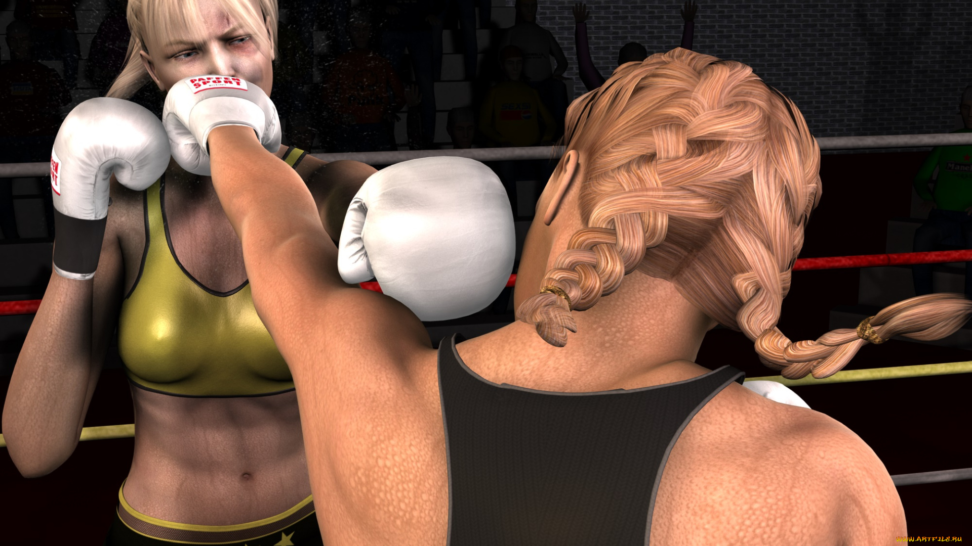 3д, графика, спорт, , sport, взгляд, бокс, ринг, фон, девушки