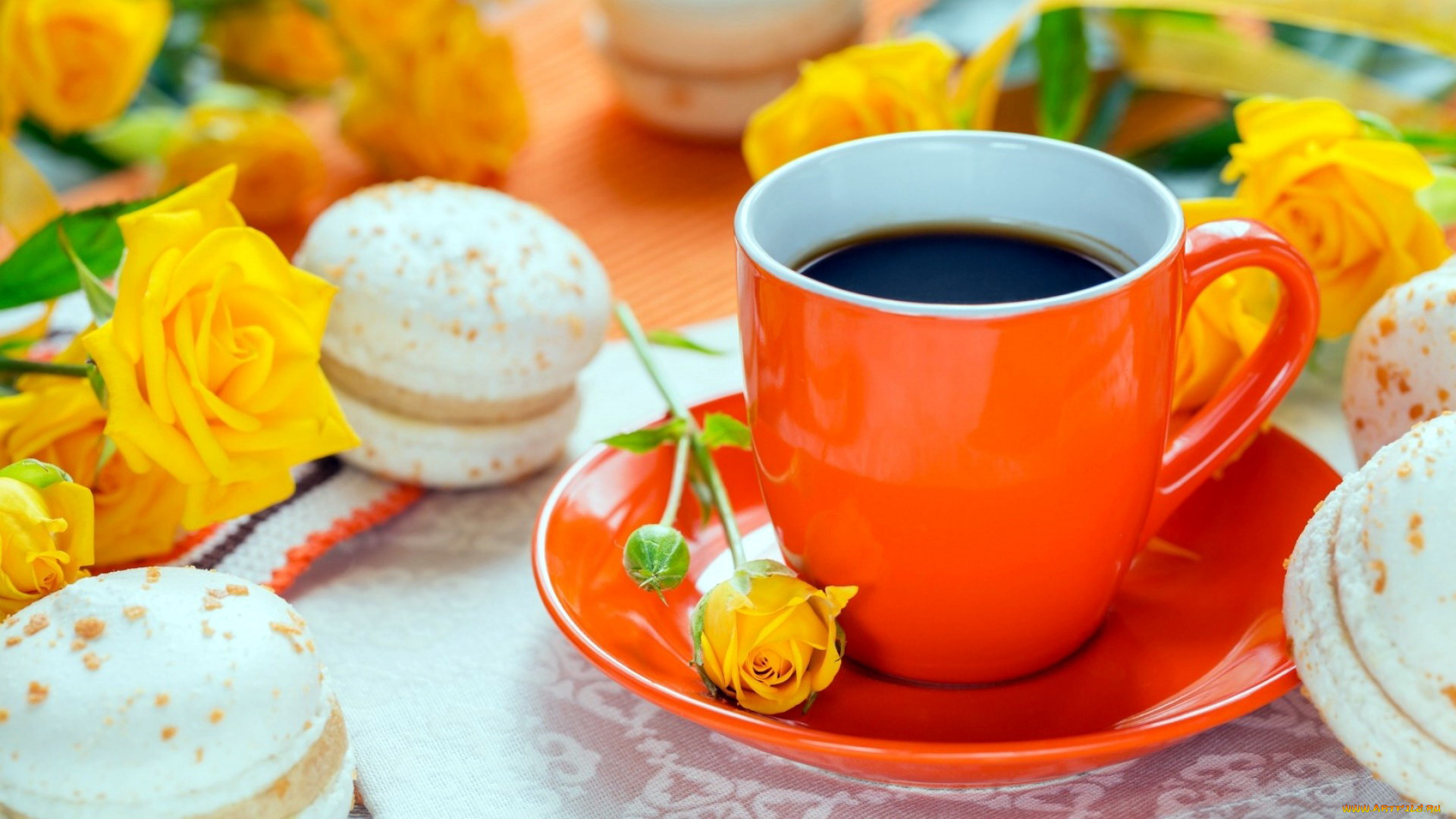 еда, кофе, , кофейные, зёрна, розы, макаруны