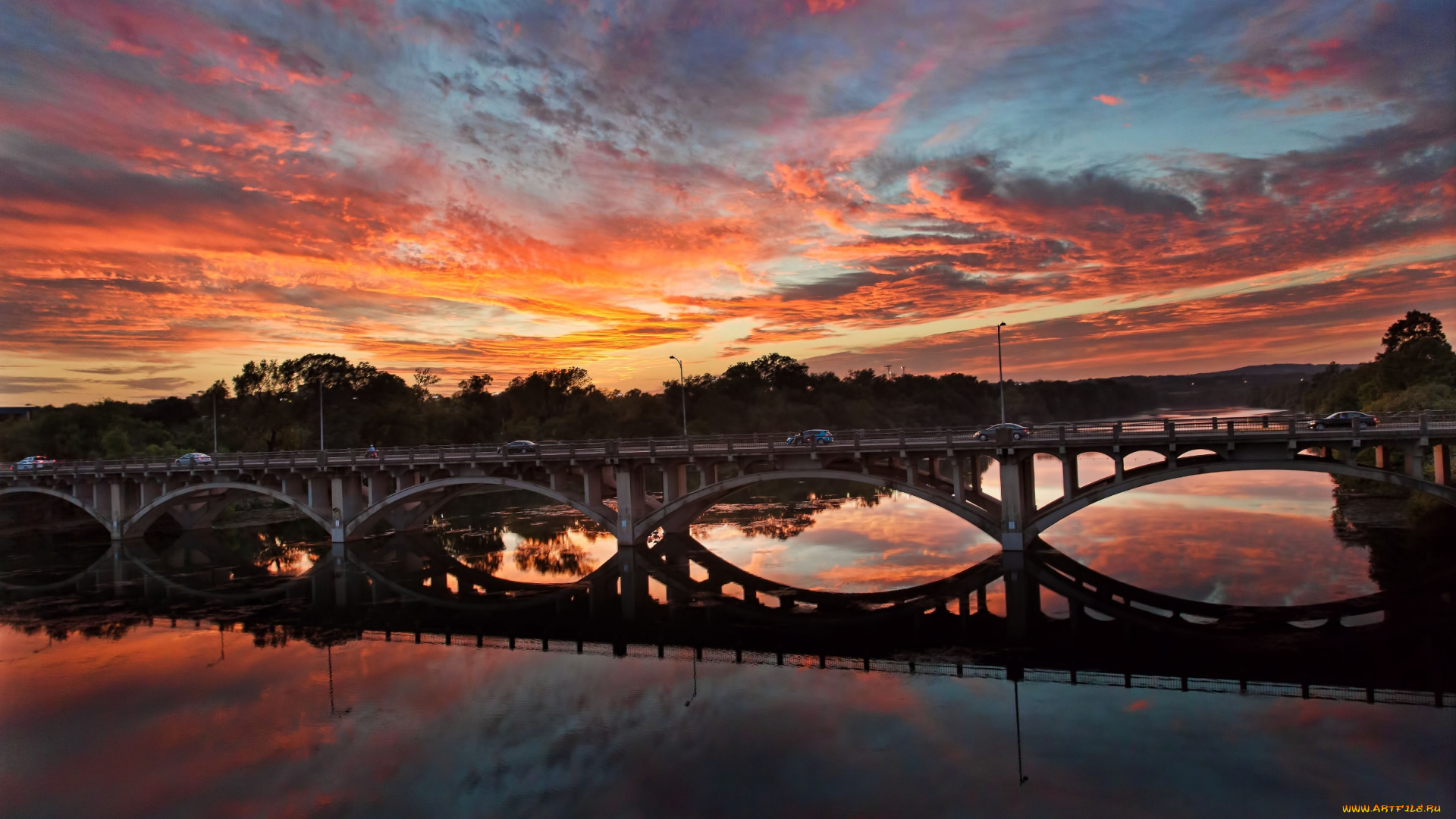 города, -, мосты, город, вода, мост, закат, восход