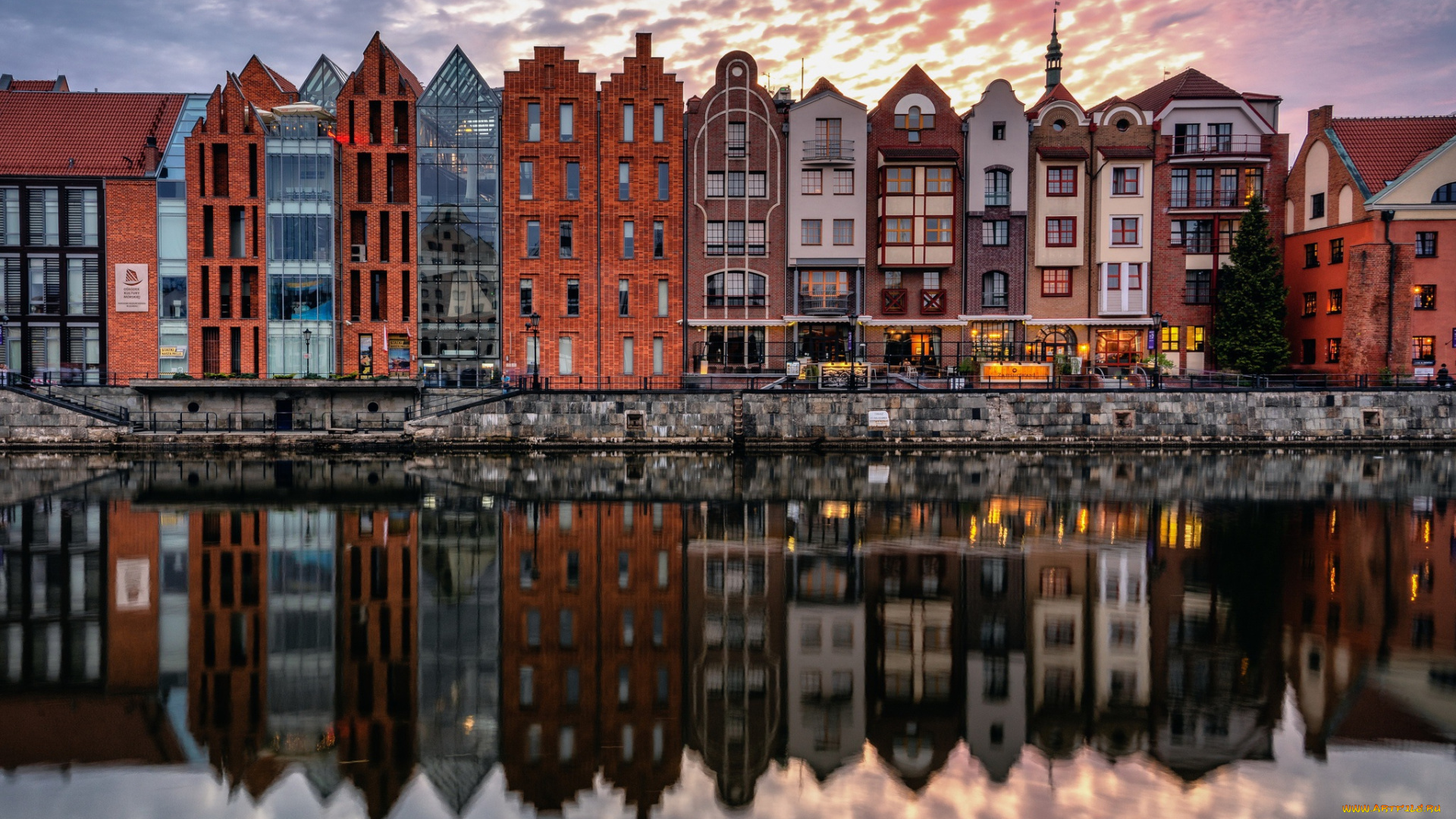 города, гданьск, , польша, poland, reflection, gdansk