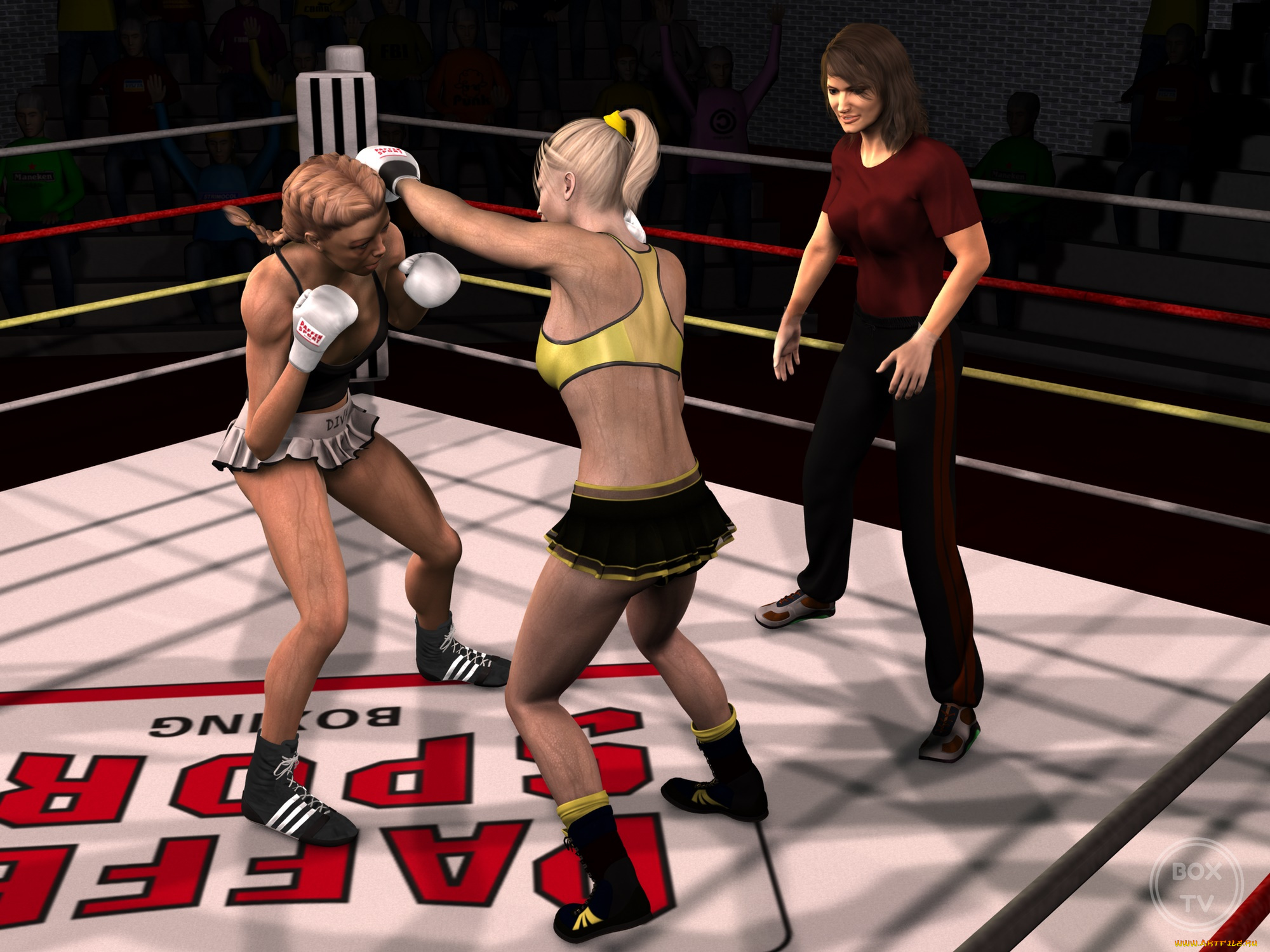3д, графика, спорт, , sport, ринг, фон, взгляд, девушки, бокс