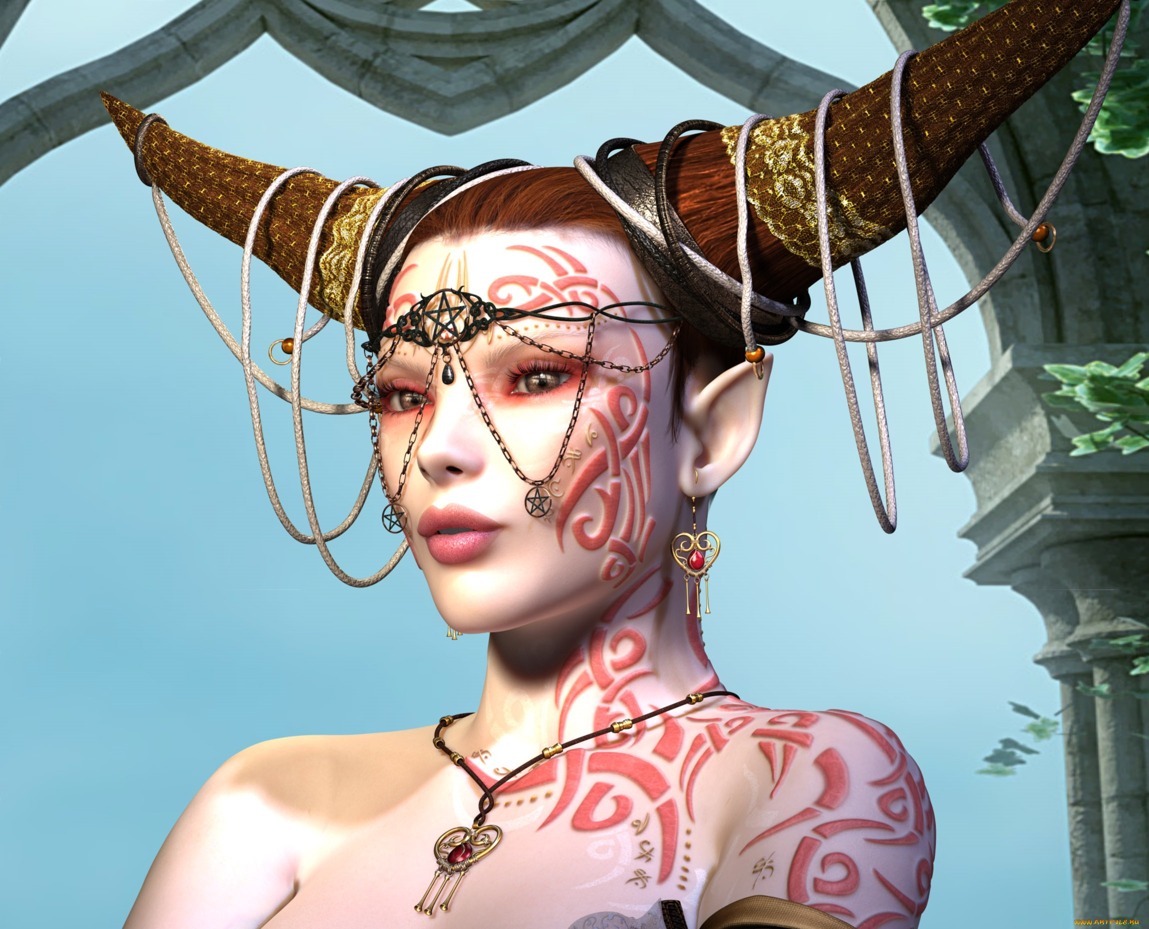 3д, графика, фантазия, , fantasy, фон, взгляд, девушка