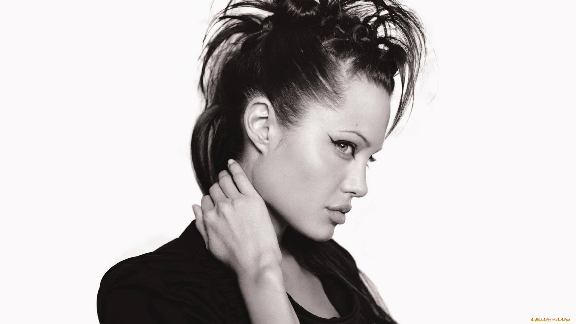 девушки, angelina, jolie, актриса, черно-белая, лицо