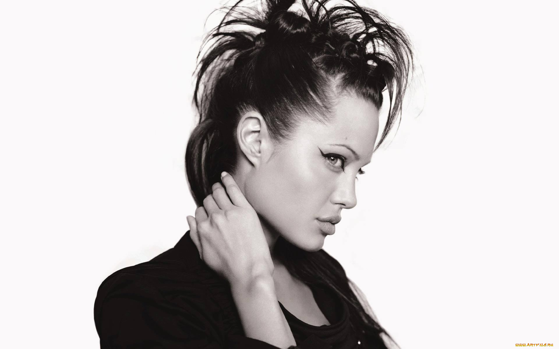 девушки, angelina, jolie, актриса, черно-белая, лицо