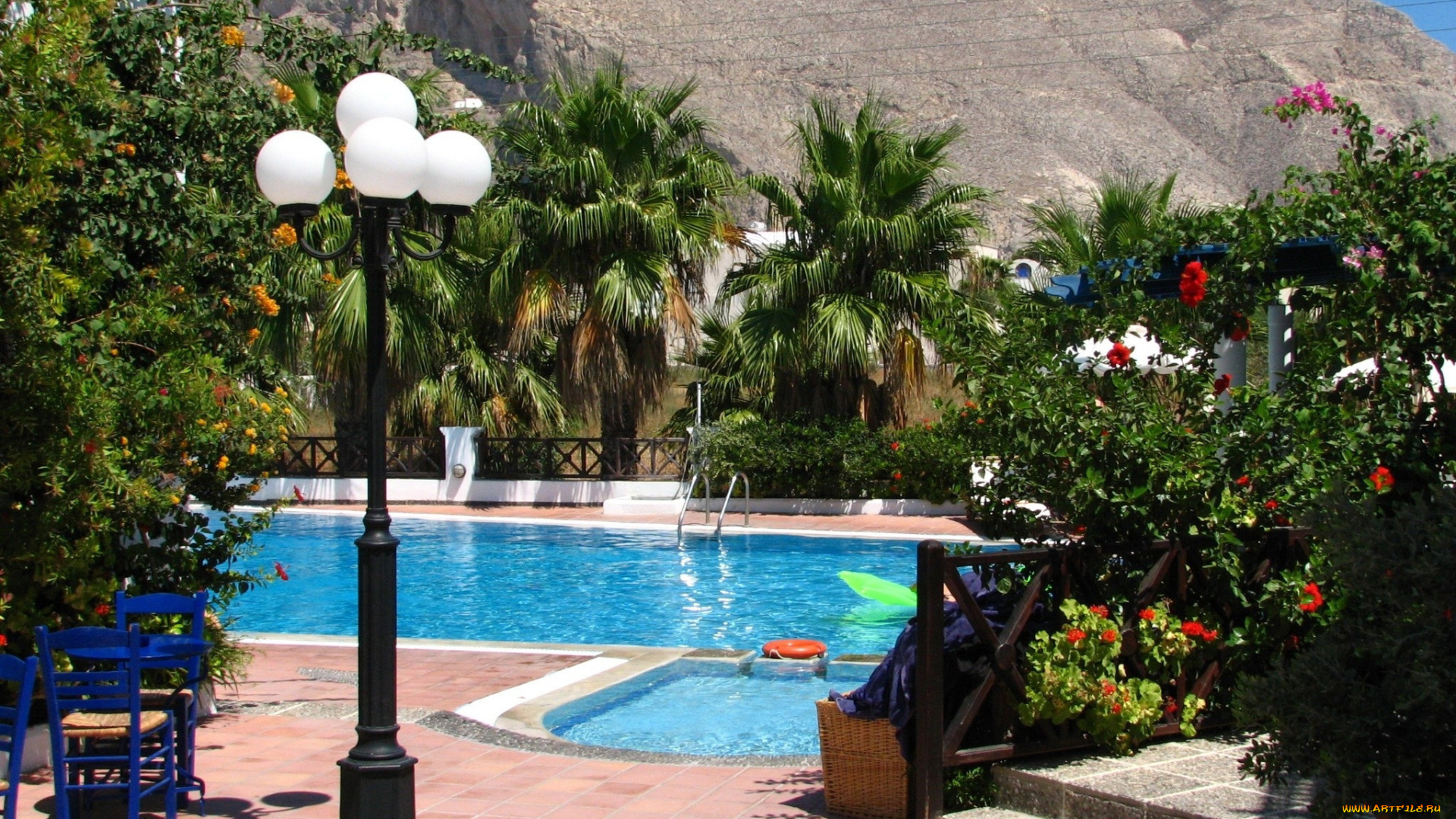 города, санторини, , греция, гора, бассейн, фонарь