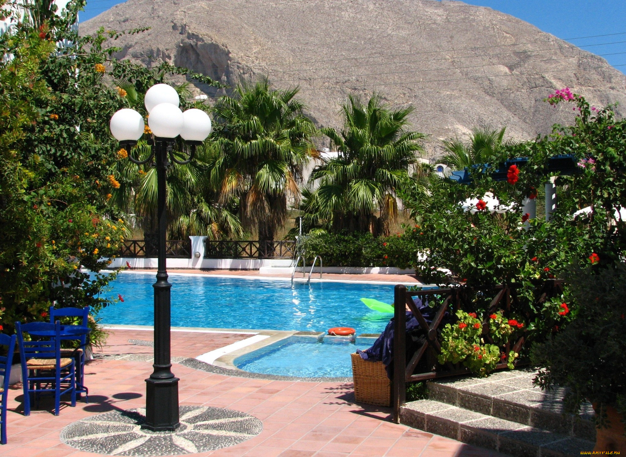 города, санторини, , греция, гора, бассейн, фонарь