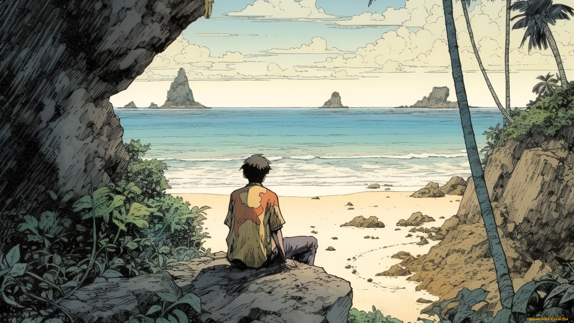 аниме, пейзажи, , природа, побережье