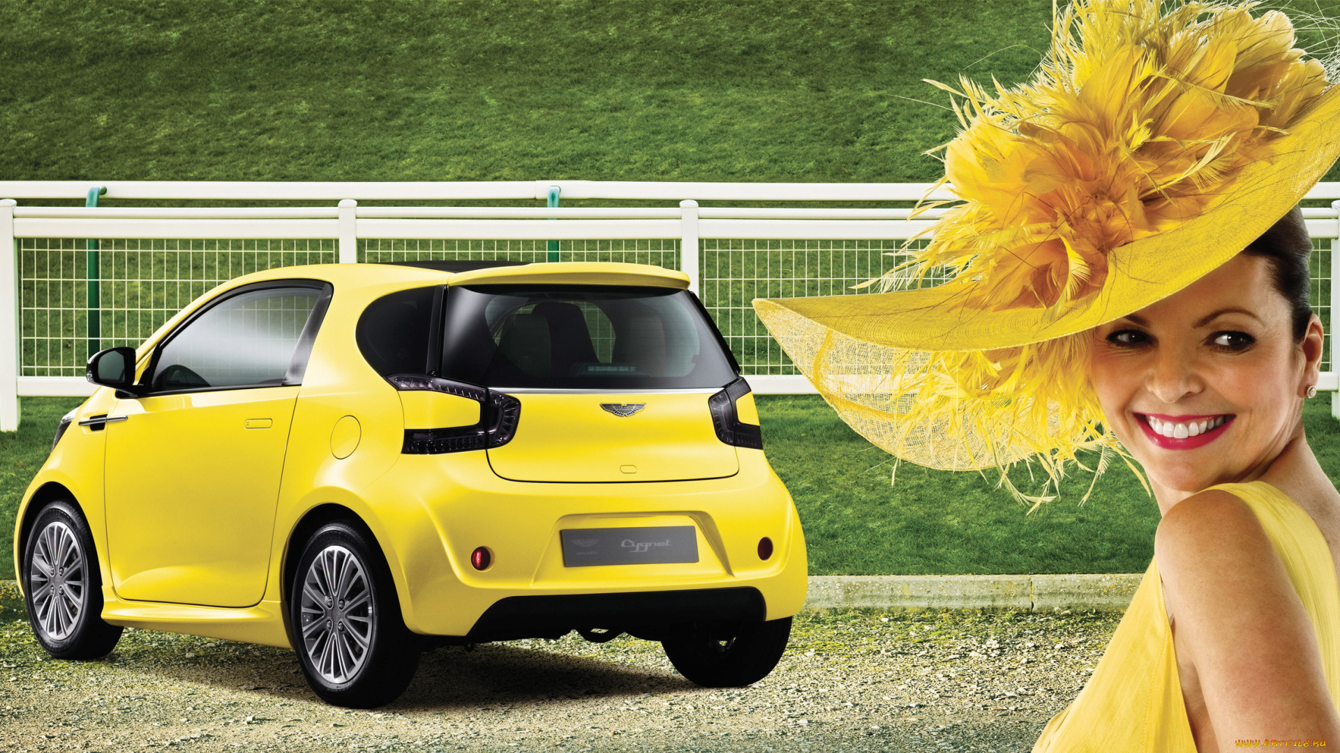автомобили, -авто, с, девушками, астон, мартин, желтый, женщина, шляпа