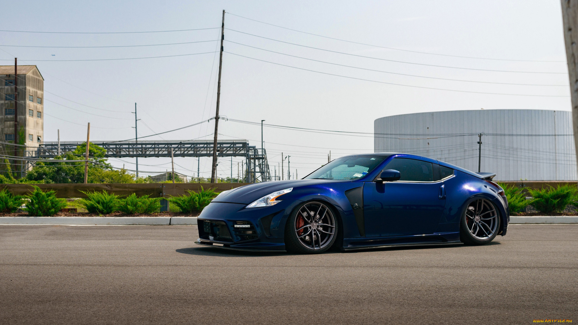 автомобили, nissan, datsun, blue, road, 370z, town