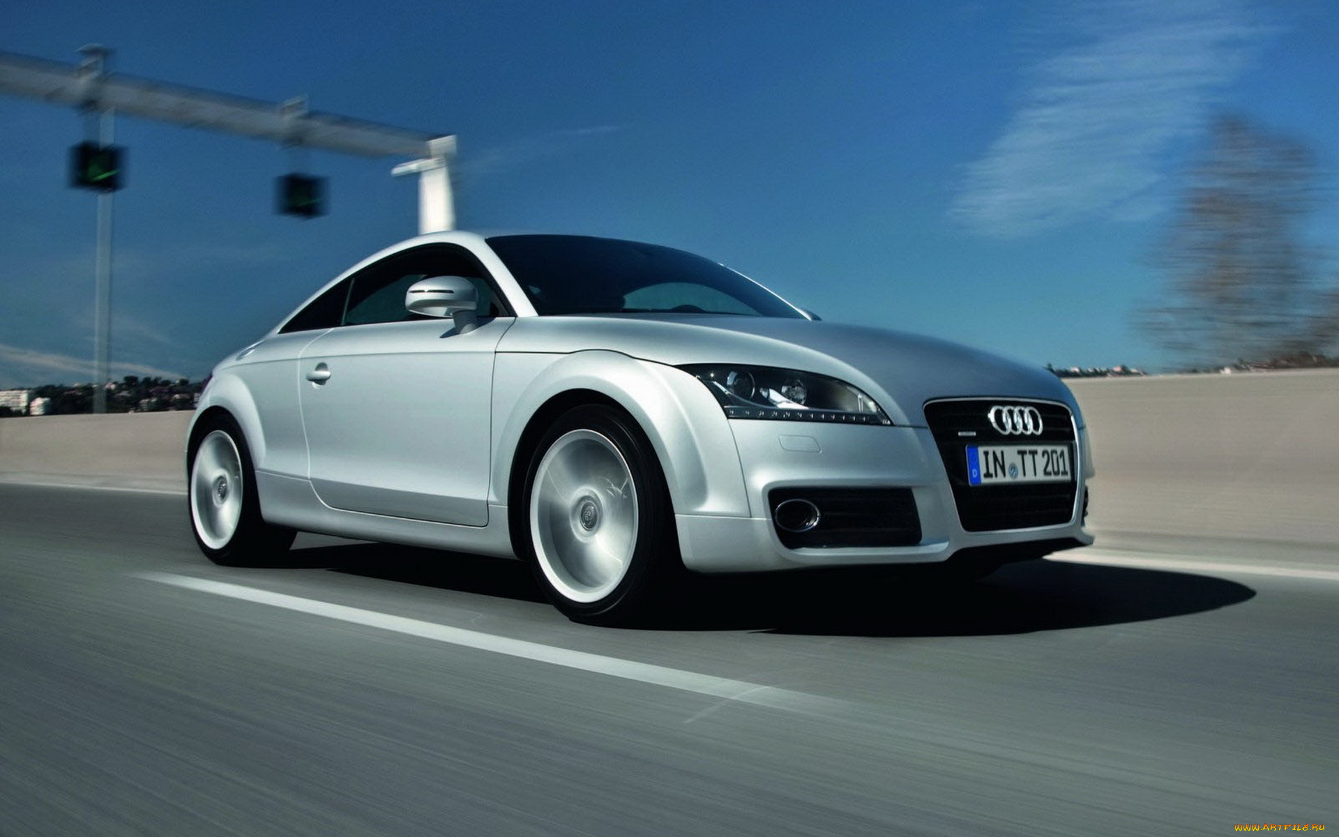 audi, tt, coupe, автомобили, audi, серебристый, скорость, дорога