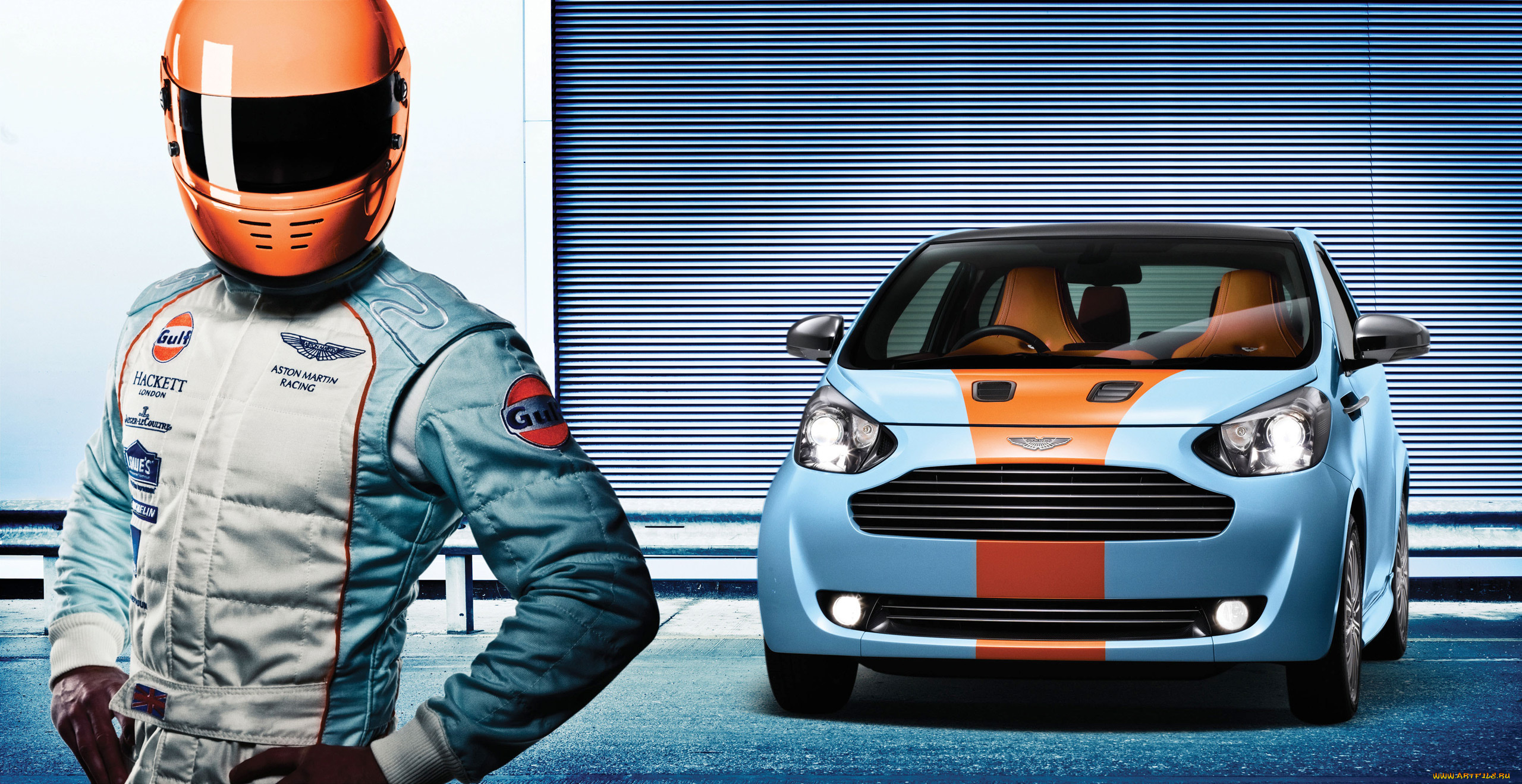 автомобили, aston, martin, голубой, полоса, водитель, шлем