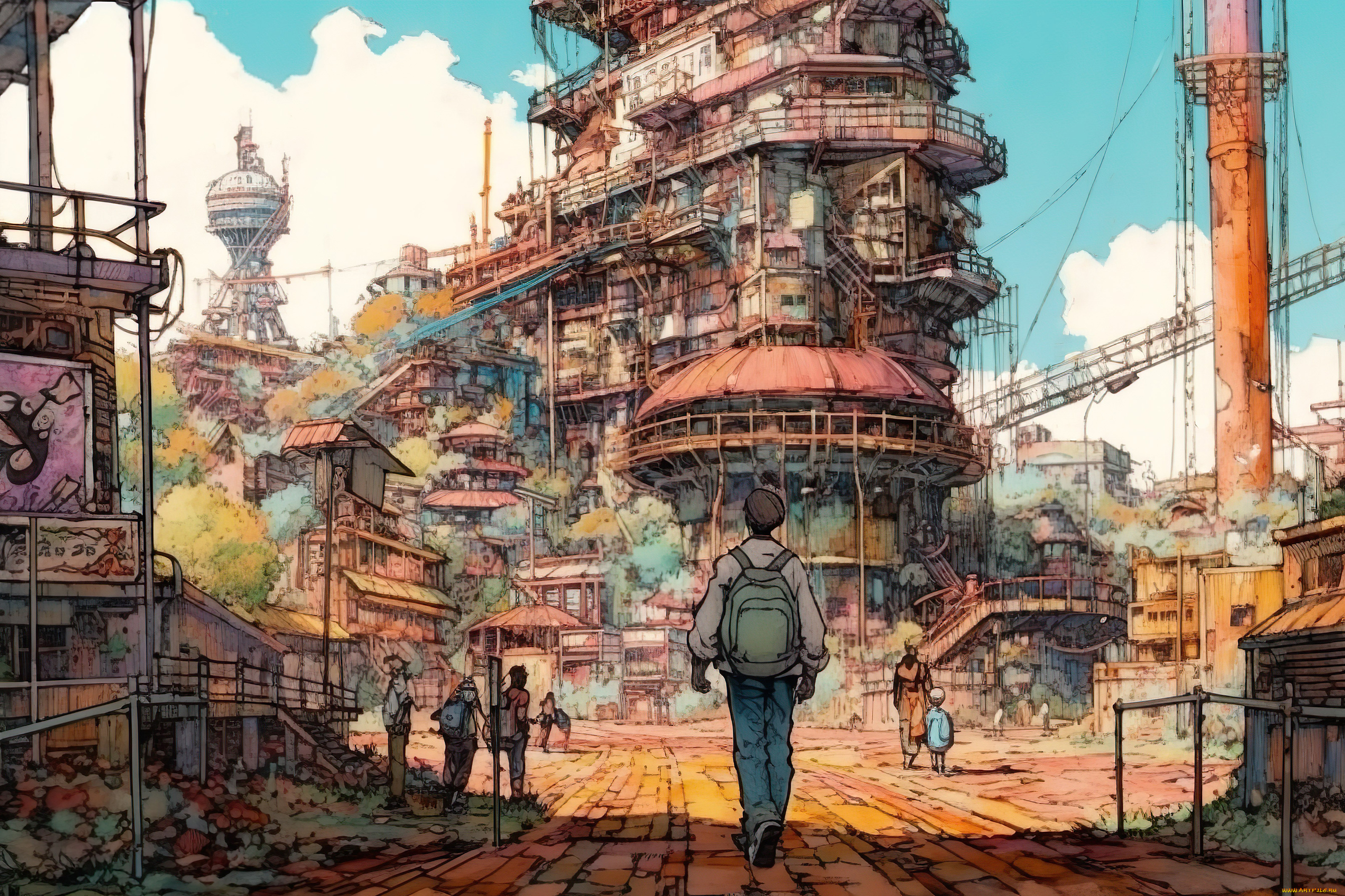 аниме, город, , улицы, , интерьер, , здания