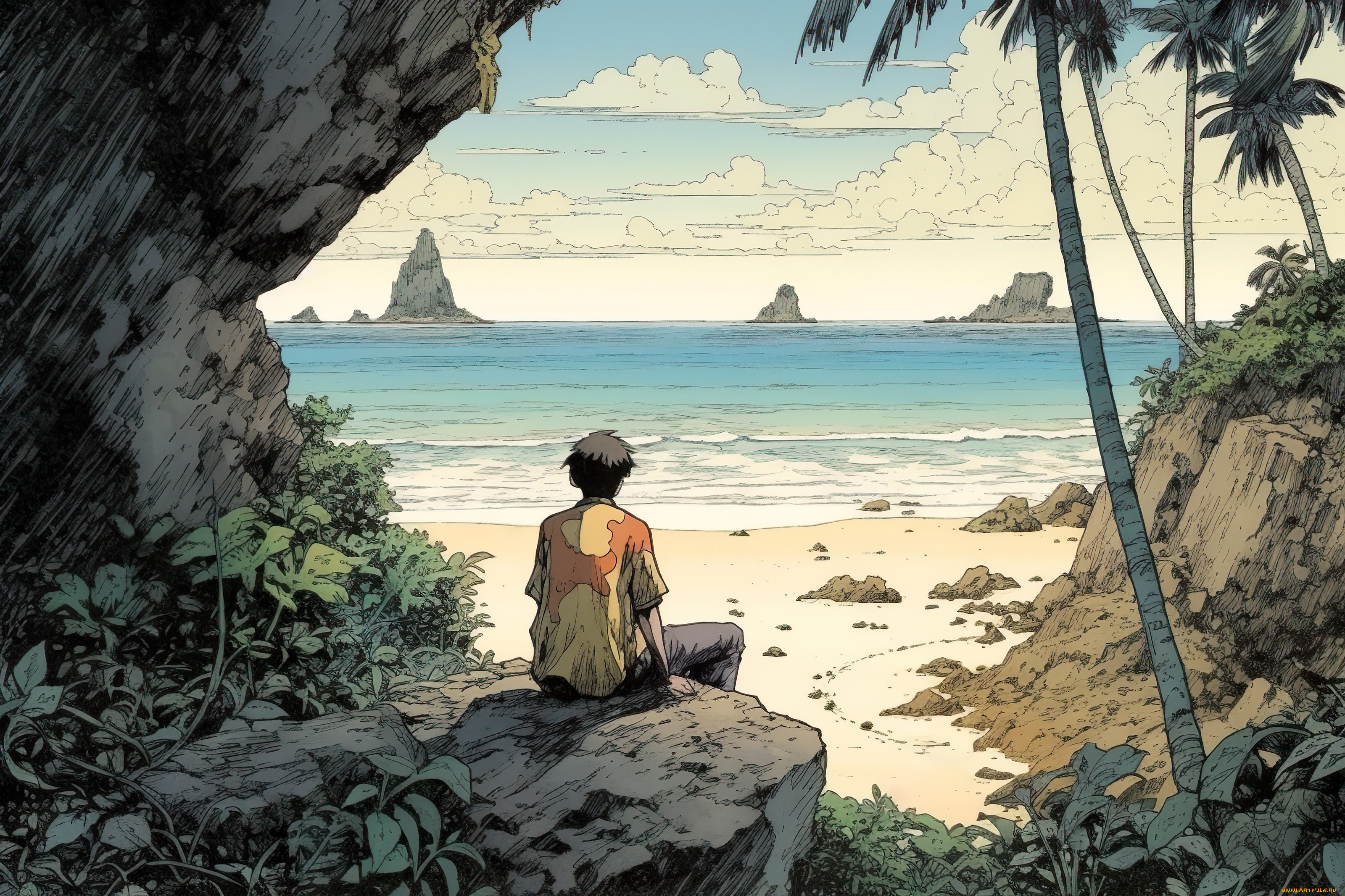 аниме, пейзажи, , природа, побережье