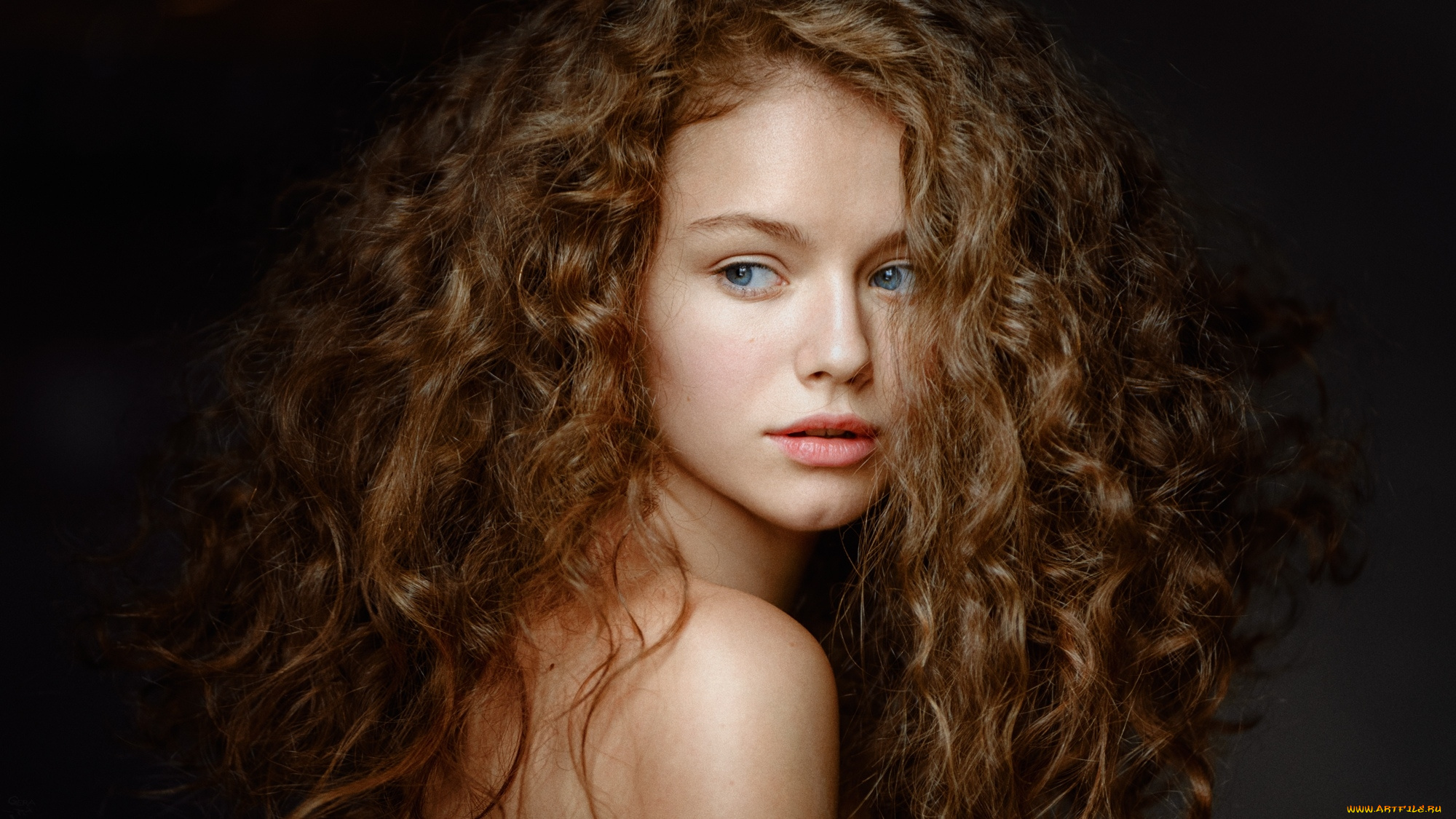девушки, -, лица, , портреты, рыжие, волосы, портрет, локоны