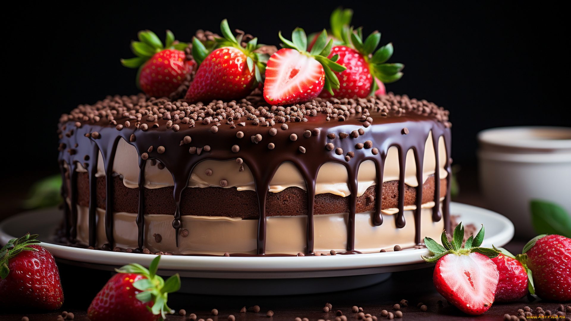 3д, графика, еда-, food, торт, шоколадный