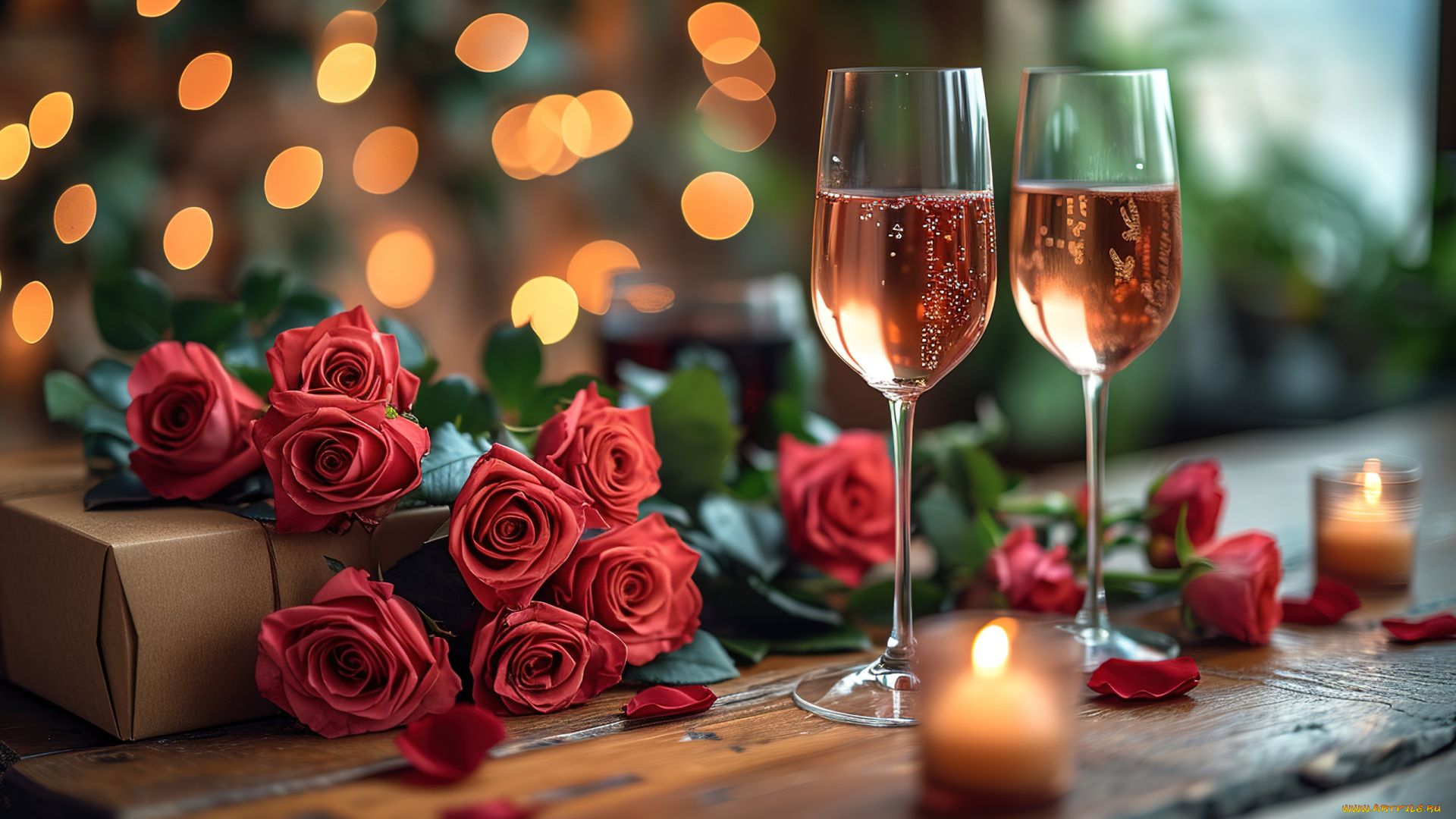 3д, графика, праздники, , holidays, подарок, розы, вино