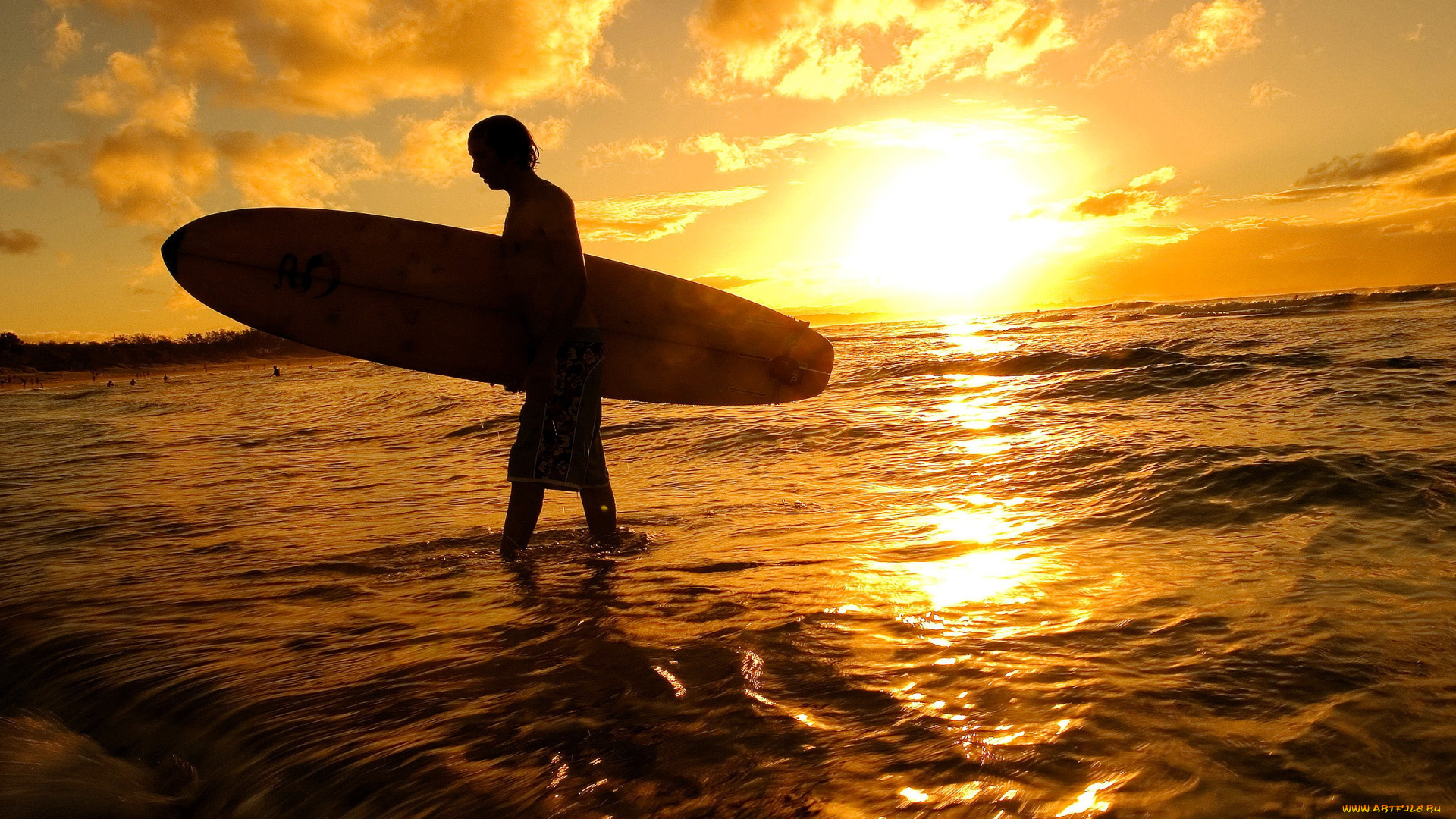 спорт, серфинг, парень, серф, закат, море