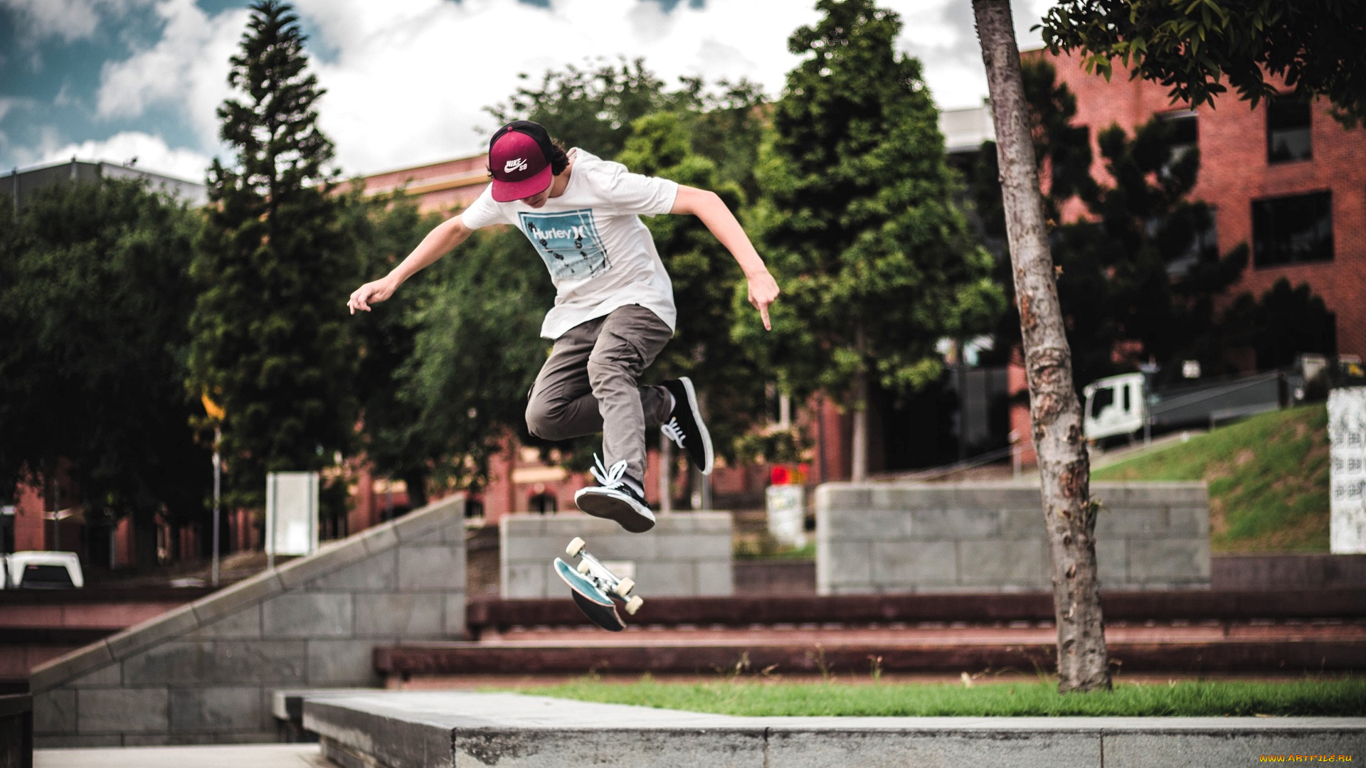 спорт, скейтборд, парень, город, улица