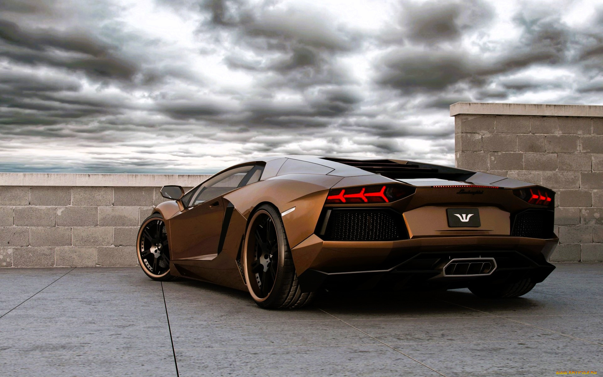 lamborghini, aventador, автомобили, lamborghini, коричневы, тучи, площадка