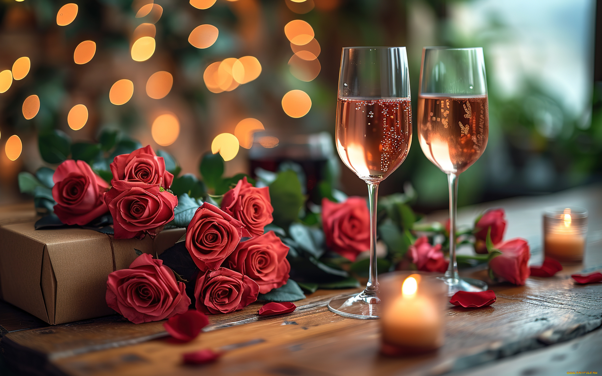 3д, графика, праздники, , holidays, подарок, розы, вино