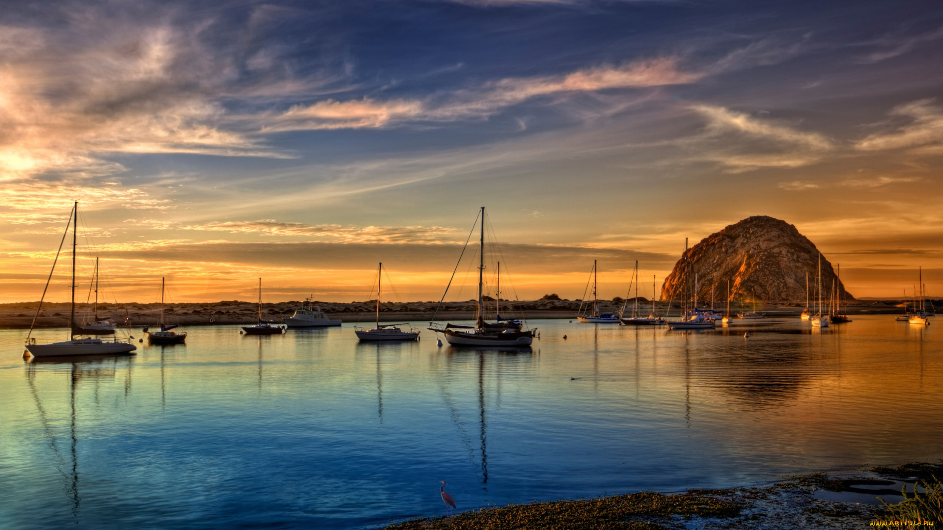 корабли, Яхты, вечер, река, краски, яхты