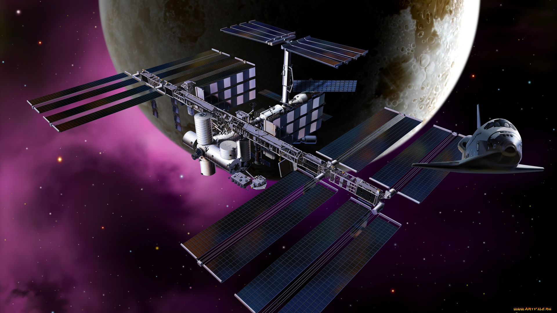 космос, арт, луна, мир, челнок