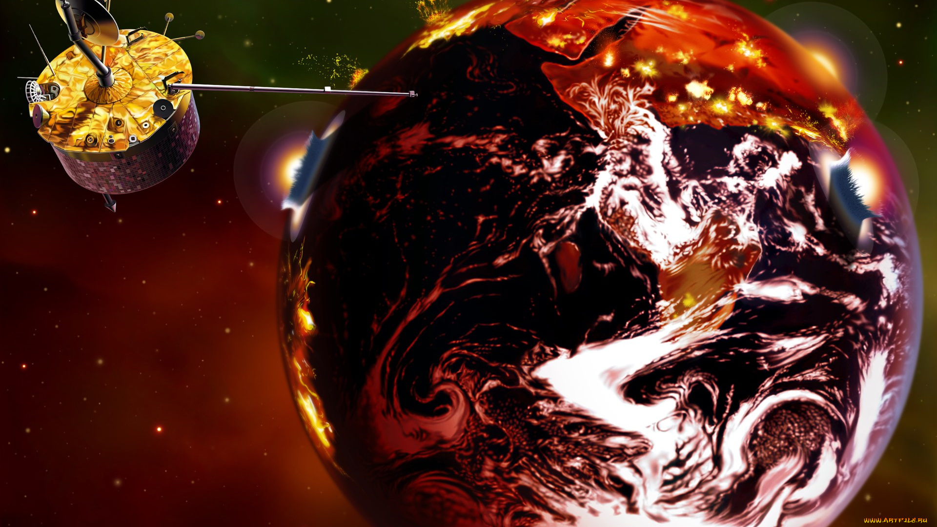 космос, арт, станция, планета, катаклизм