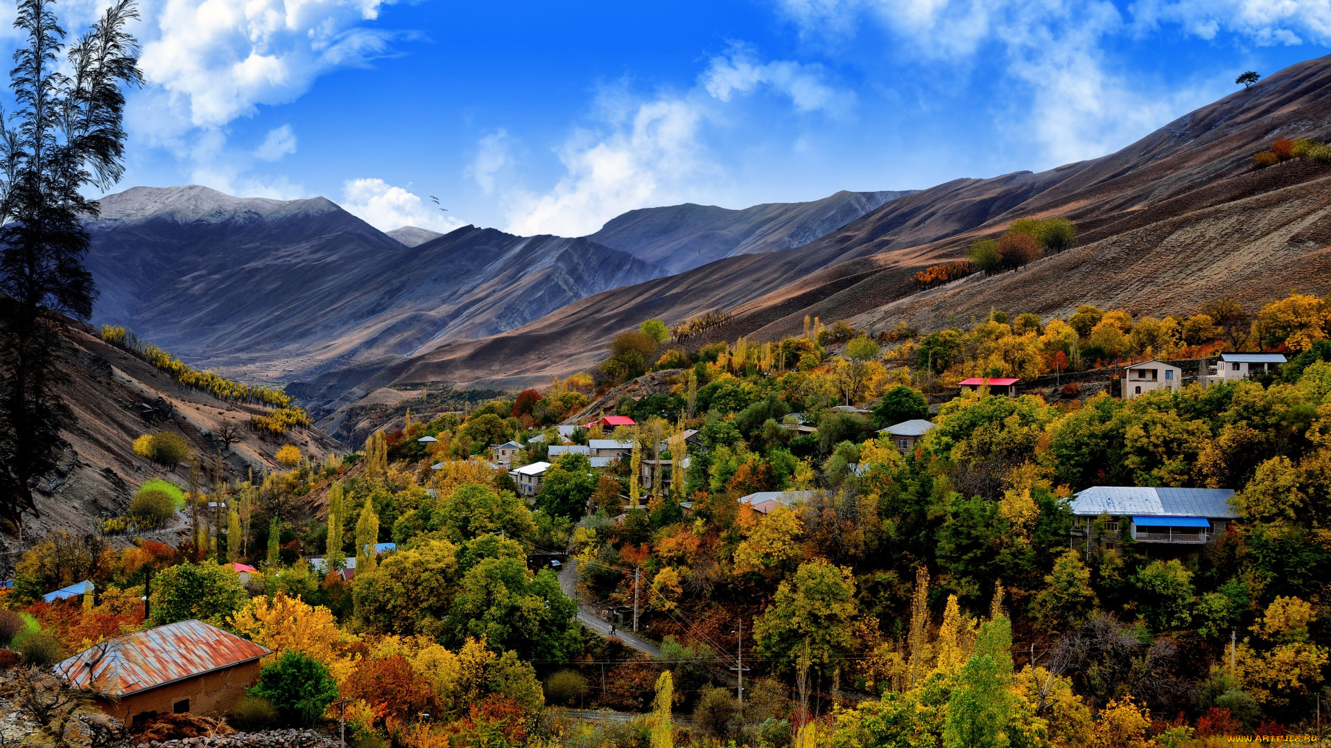 природа, пейзажи, деревня, горы, осень