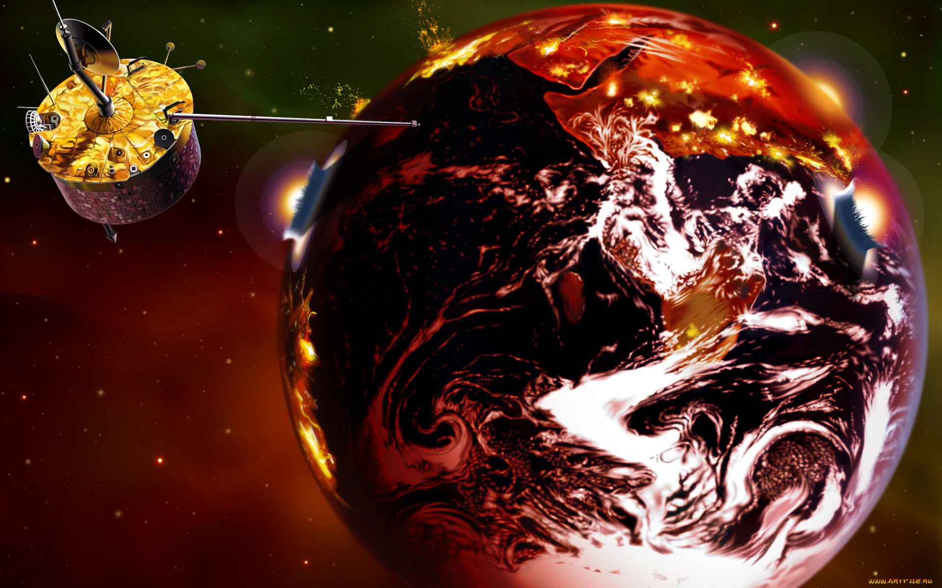 космос, арт, станция, планета, катаклизм