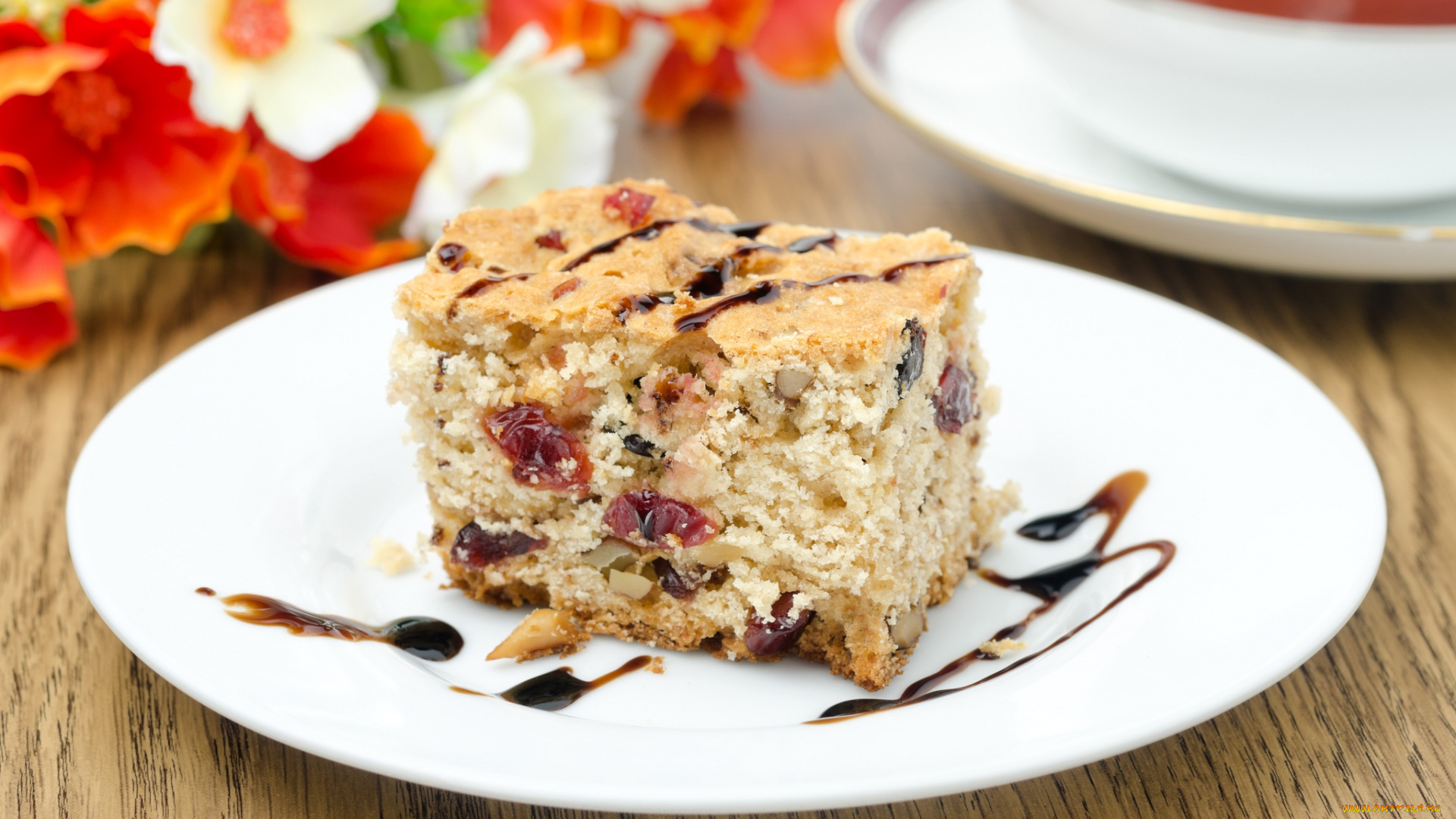 еда, пирожные, кексы, печенье, кусок, шоколад, орехи, цветы