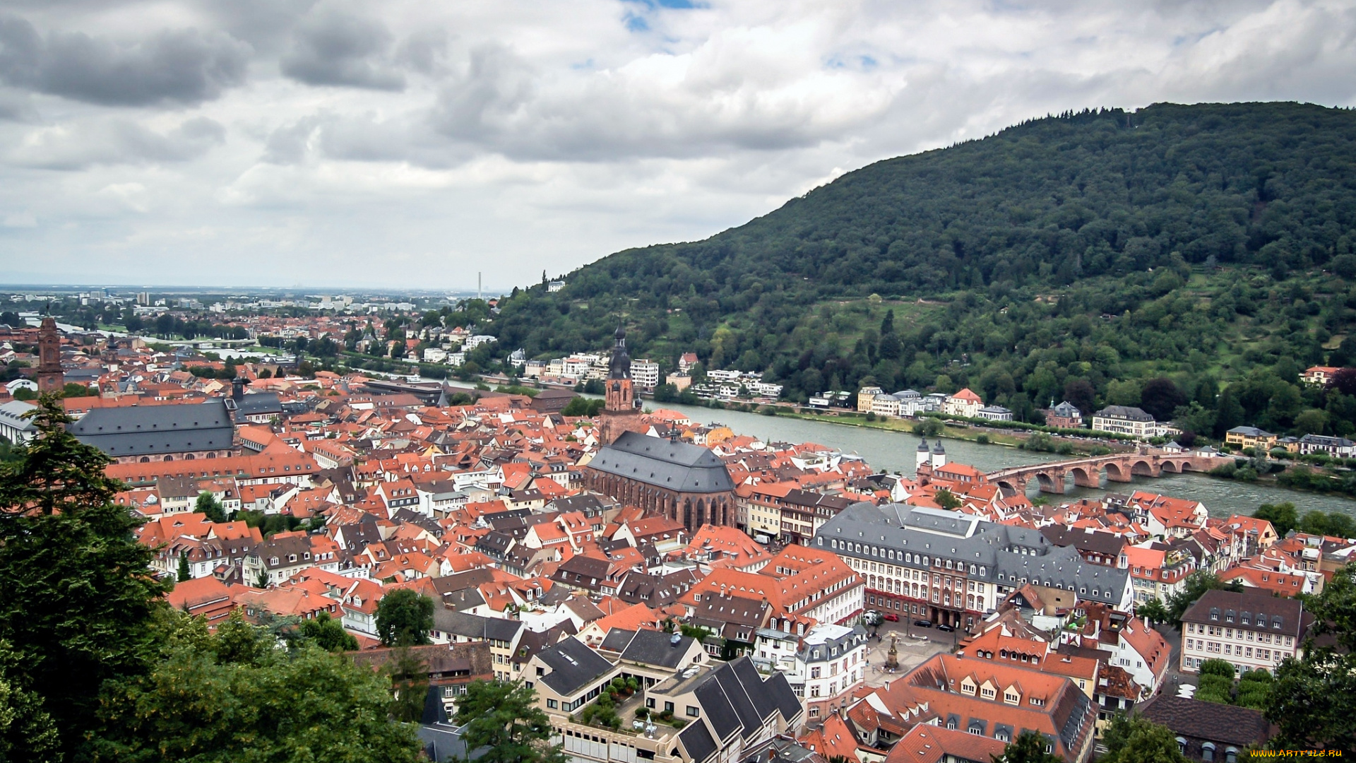 города, гейдельберг, германия, панорама, река, дома