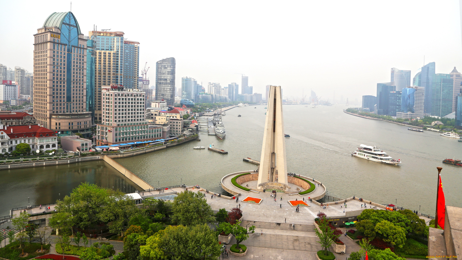 китай, шанхай, города, река, дома