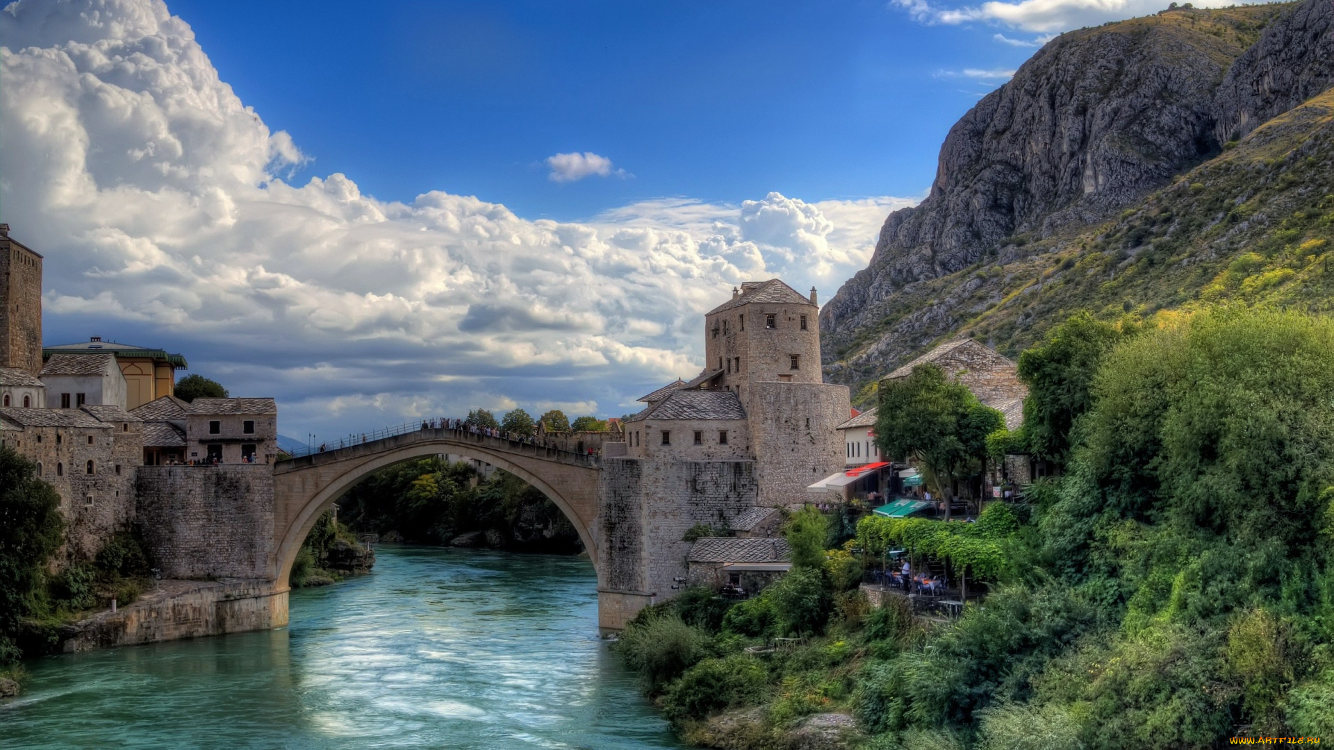 мостар, босния, города, герцеговина, река, мост, mostar, bosnia, and, herzegovina, и, старый, скала