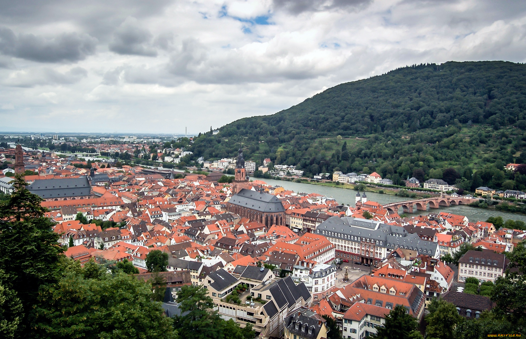 города, гейдельберг, германия, панорама, река, дома