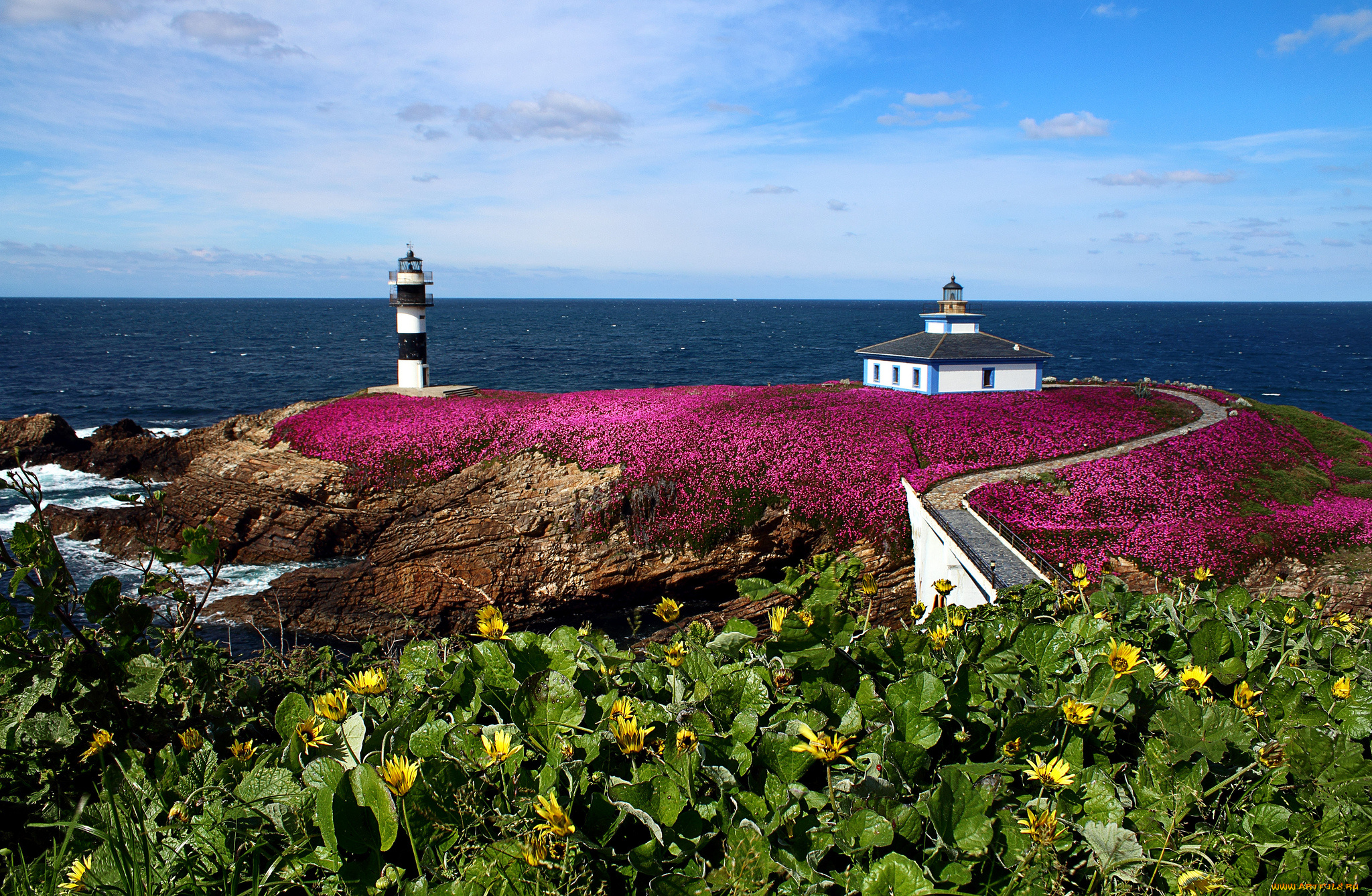 pancha, island, lighthouse, galicia, spain, природа, маяки, побережье, испания, скалы, illa, ribadeo, бискайский, залив