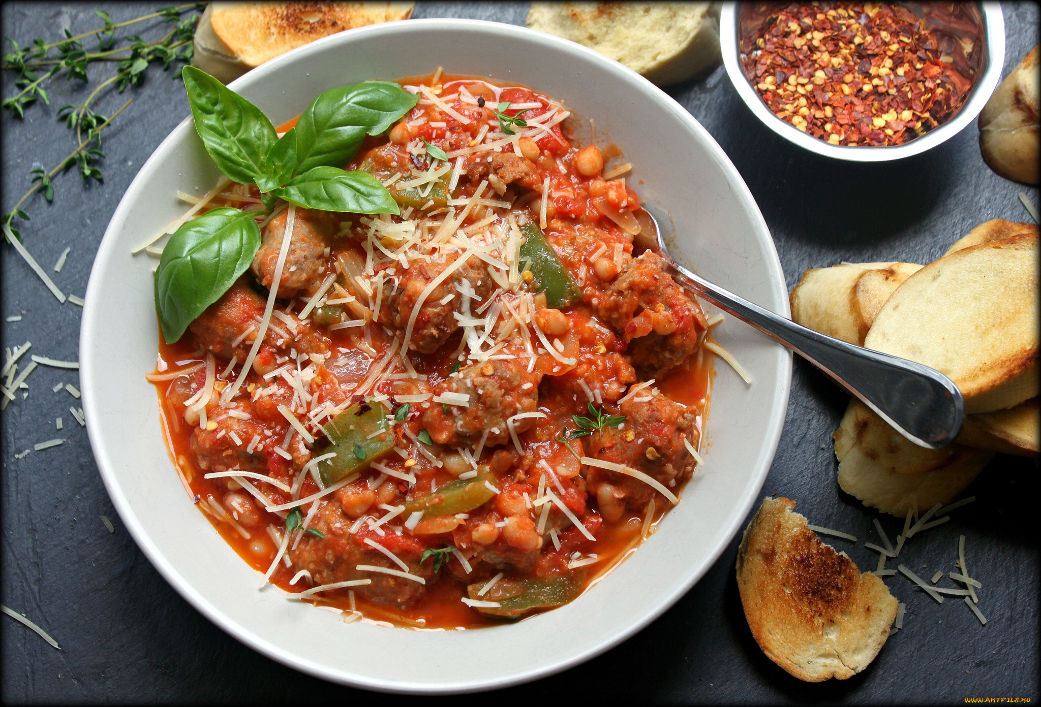 еда, вторые, блюда, гренки, пармезан, базилик, нут