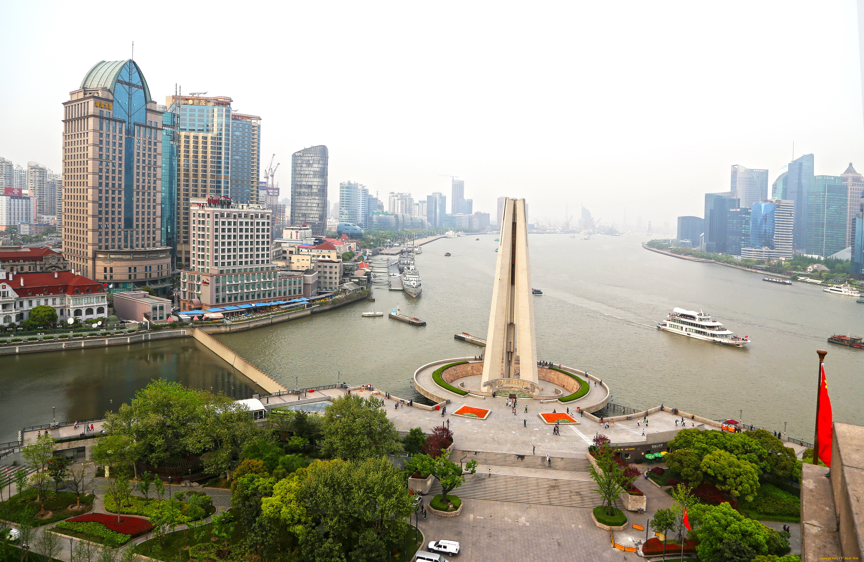 китай, шанхай, города, река, дома