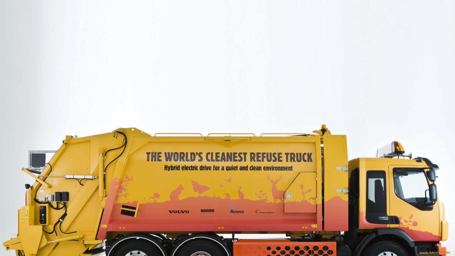автомобили, мусоровозы, truck, fe, volvo, test, rolloffcon, hybrid, желтый