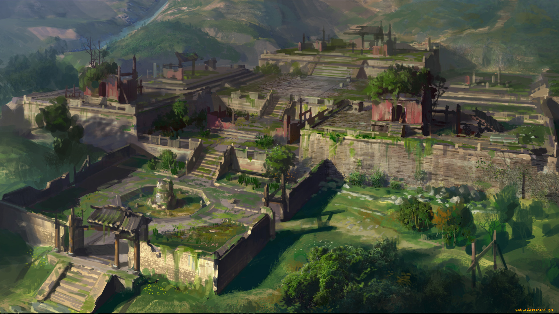 рисованные, города, храм