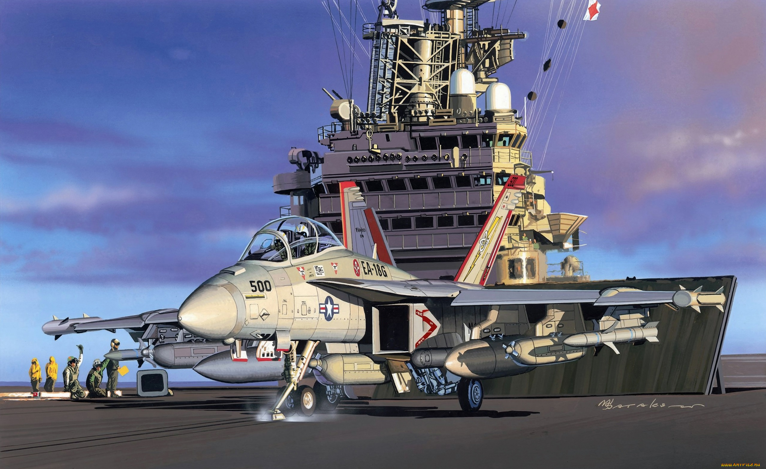 рисованные, авиация, самолет, палуба, авианосец