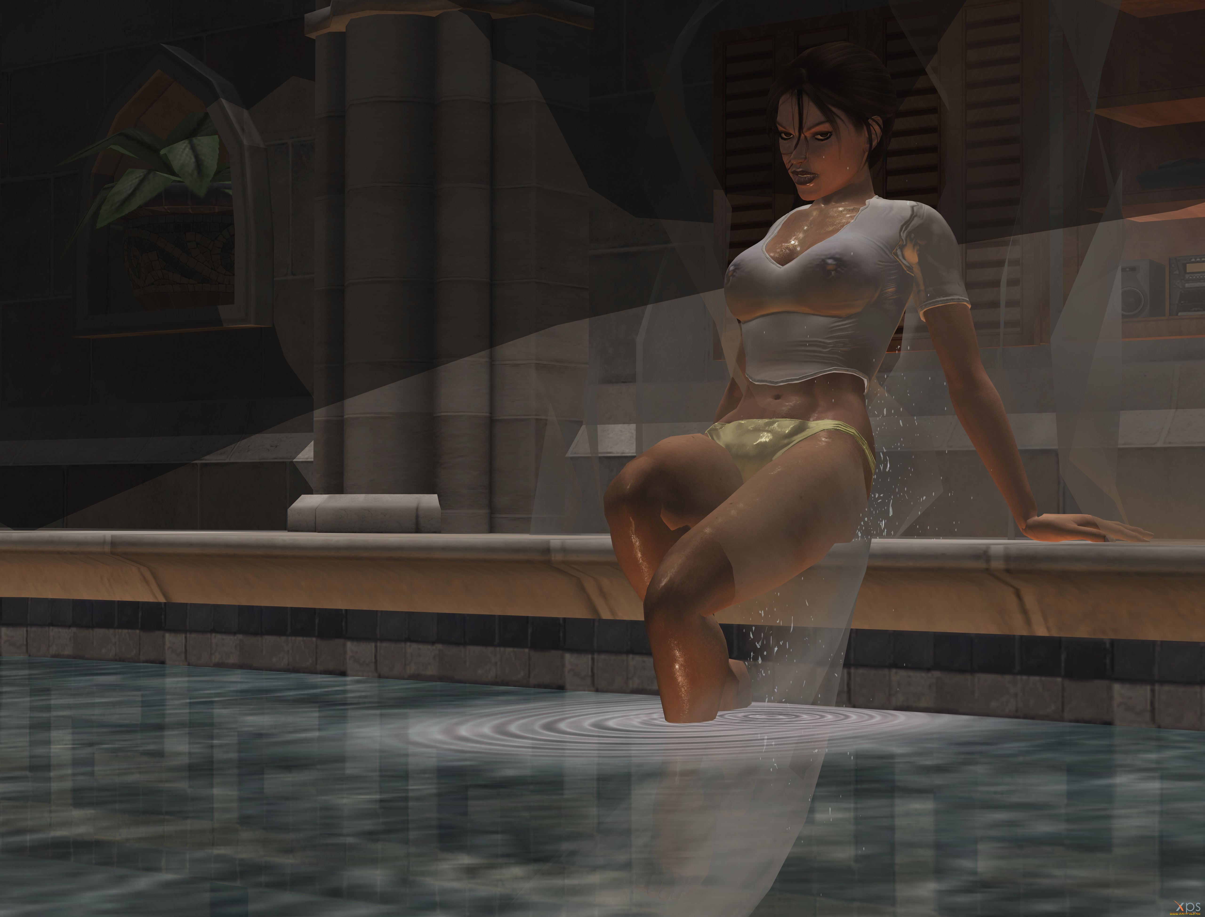 3д, графика, people, , люди, девушка, взгляд, грудь, бассейн