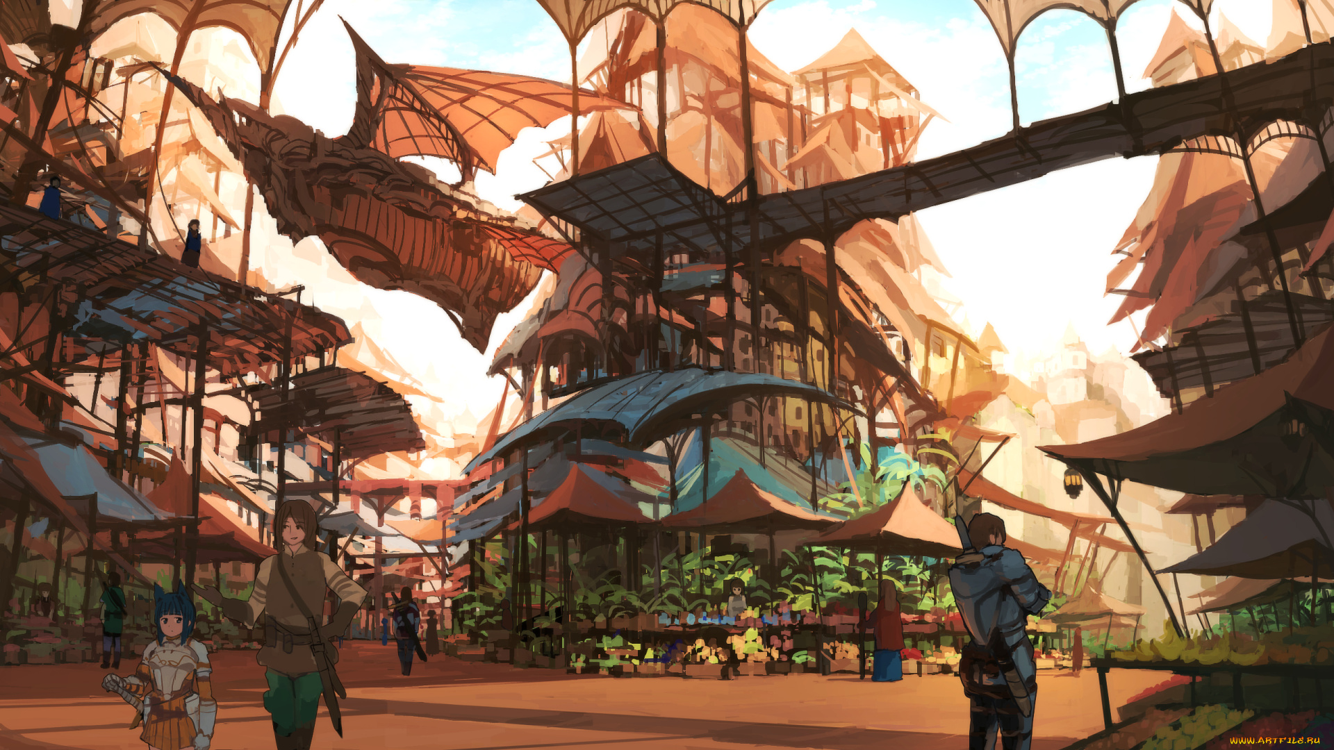 аниме, город, , улицы, , здания, jumpei99, арт, улица, люди