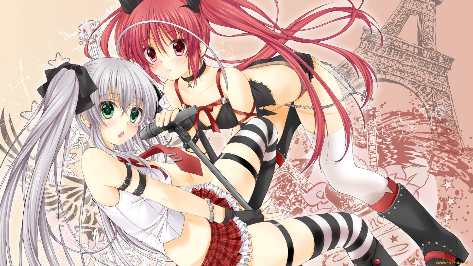 аниме, haiyore, , nyaruko-san, obiwan, арт, nyaruko, девушки, микрофон, kuuko, nyaruko-san